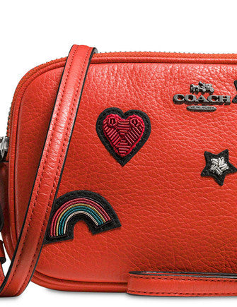 Coach Crossbody Clutch in Premium Grain Leather with Souvenir Embroidery - Perfect for Travel, Date Nights & Special Occasions