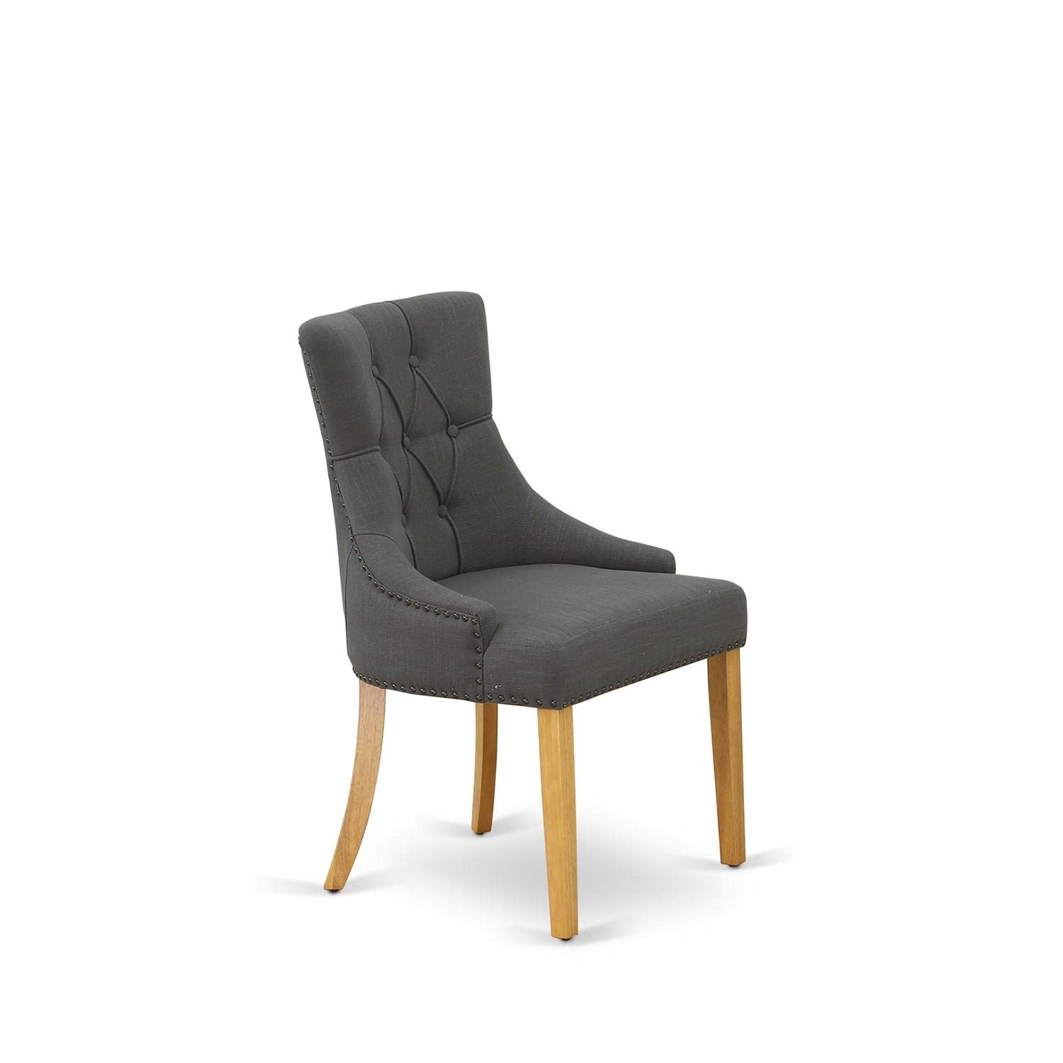 East West Furniture FRP4T20 Friona Parson Dining Room Chairs Set of 2 - Dark Gotham Linen Upholstered, Button Tufted with Nailhead Trim, Solid Oak Frame - Perfect for Formal Dining Rooms, Kitchen Tables & Elegant Home Decor