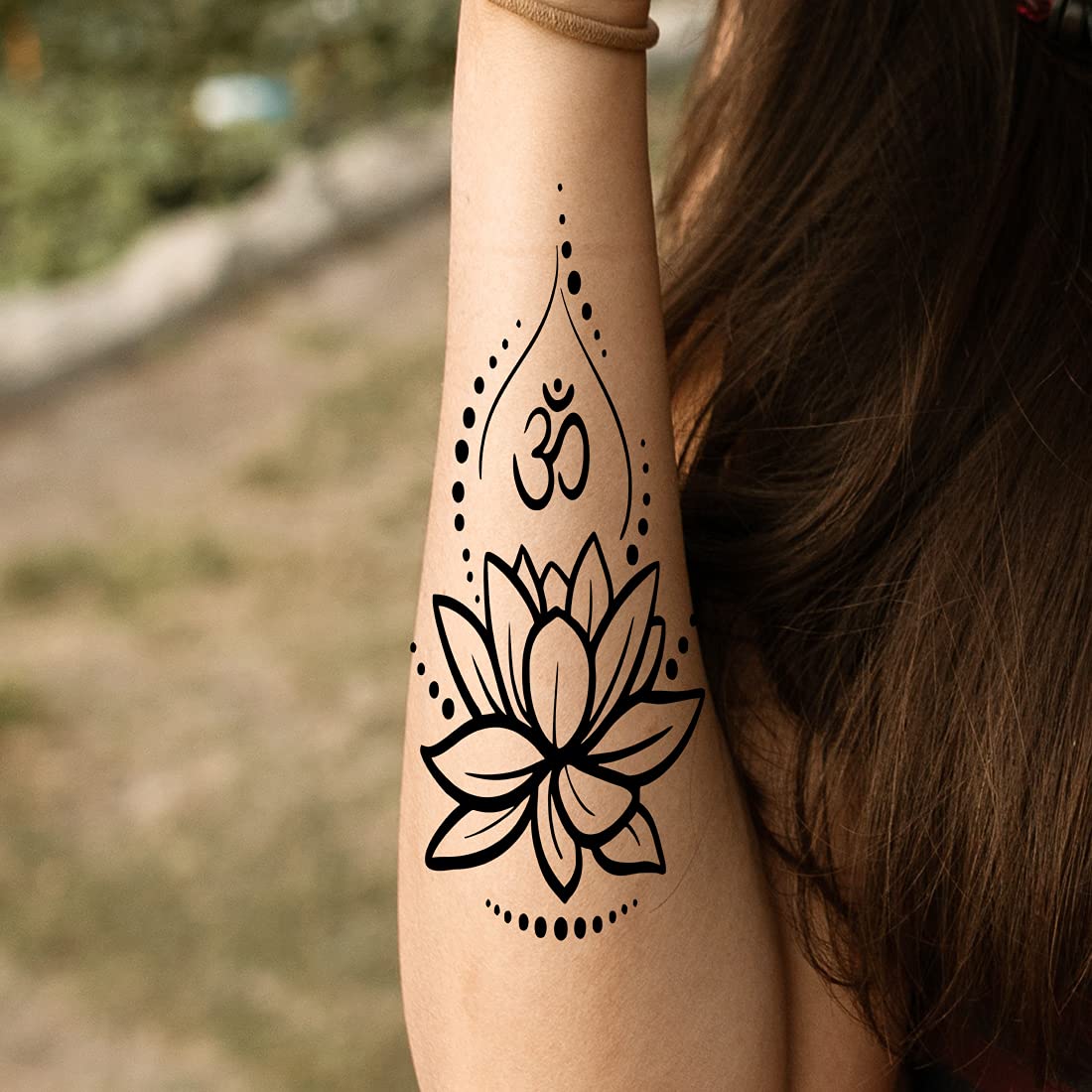 Koinstec Om with Lotus Flower Tattoo - Waterproof Temporary Body Stickers for Women & Girls - Perfect for Festivals, Parties, and Summer Beach Looks