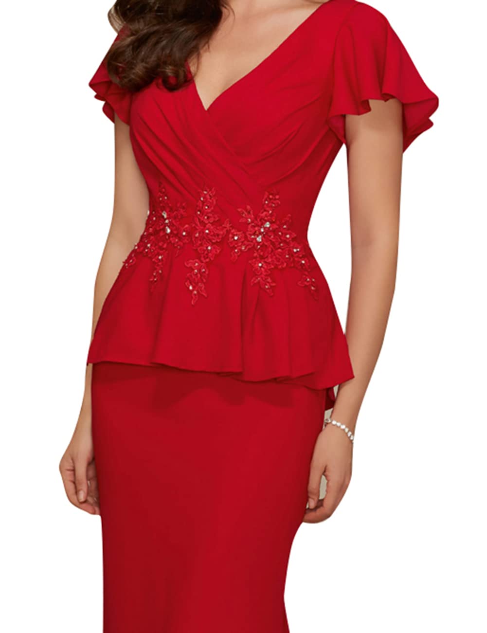 Elegant Chiffon Mother of The Bride Dress with Beads Applique - Long Formal Evening Gown for Prom Party - US Size 14 - Perfect for Weddings, Galas & Special Occasions