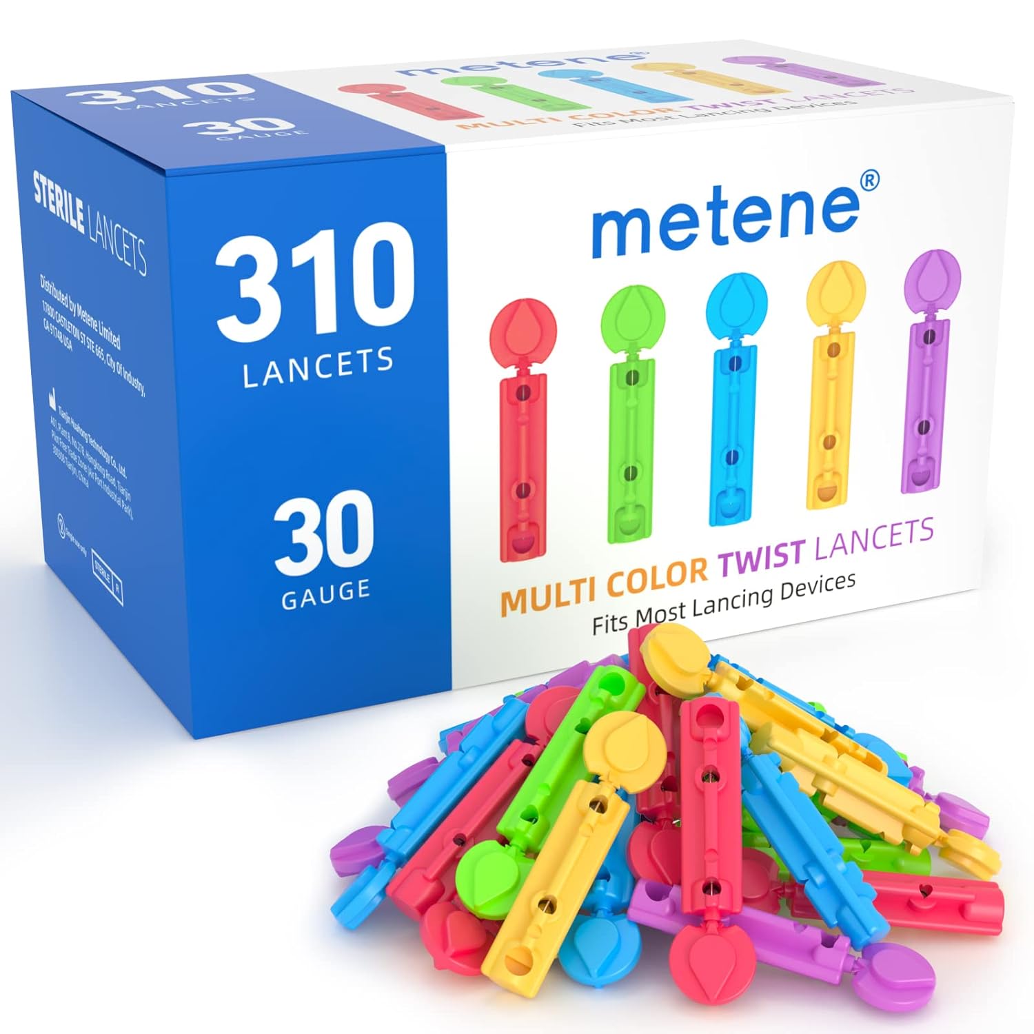 Metene Twist Top Lancets for Lancing Devices - 310 Count, 30 Gauge Diabetic Lancets for Blood Sugar Testing | Painless Glucose Monitoring | Ideal for Home Use & Travel Diabetes Care