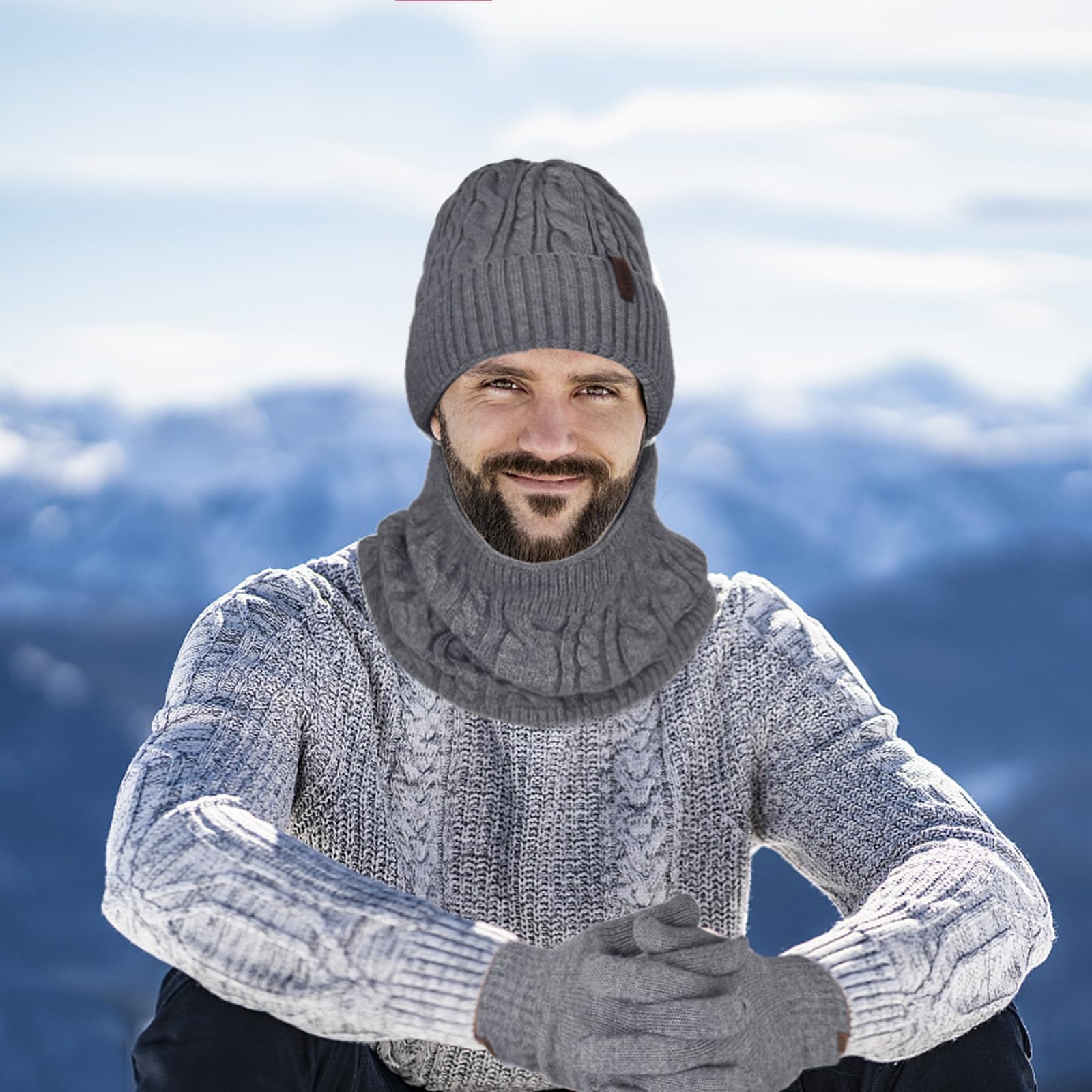 Men's Winter Beanie Hat, Touchscreen Gloves & Scarf Set - Warm Fleece Lined for Cold Weather | Perfect for Skiing, Snowboarding & Outdoor Activities