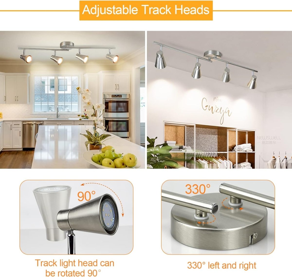 Depuley 4-Way Adjustable Ceiling Spotlights - Brushed Nickel Finish with GU10 Bulbs Included - Rotatable Directional Lighting for Kitchen, Dining Room, Bedroom & Office - Perfect for Task Lighting and Accent Illumination