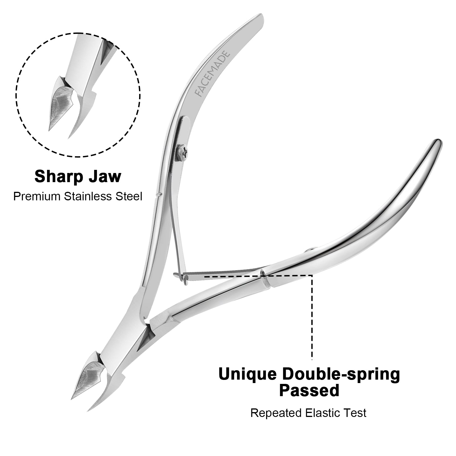 FACEMADE Professional Stainless Steel Nail Cuticle Nipper Set - Dual End Pusher & Cuticle Trimmer for Manicure & Pedicure - Perfect for Salon, Home Nail Care & DIY Grooming