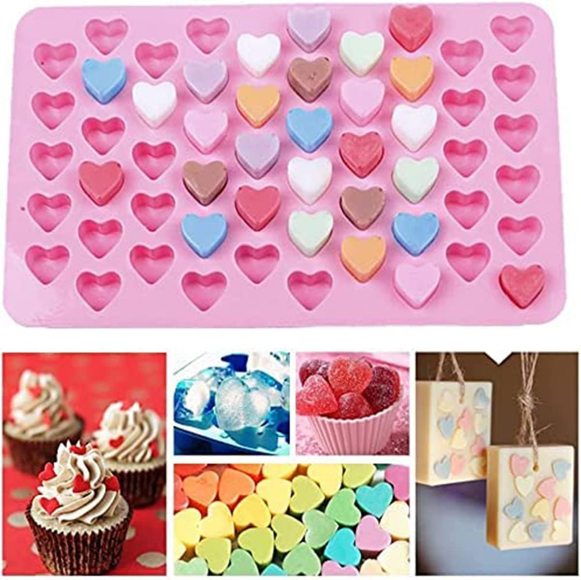 LEGACYCART 55-Cavity Silicone Heart Mold for Baking, Ice Cubes, Candy & Chocolate - Perfect for Valentine's Day Treats, DIY Gummy Bears, Cake Decorating & Party Desserts