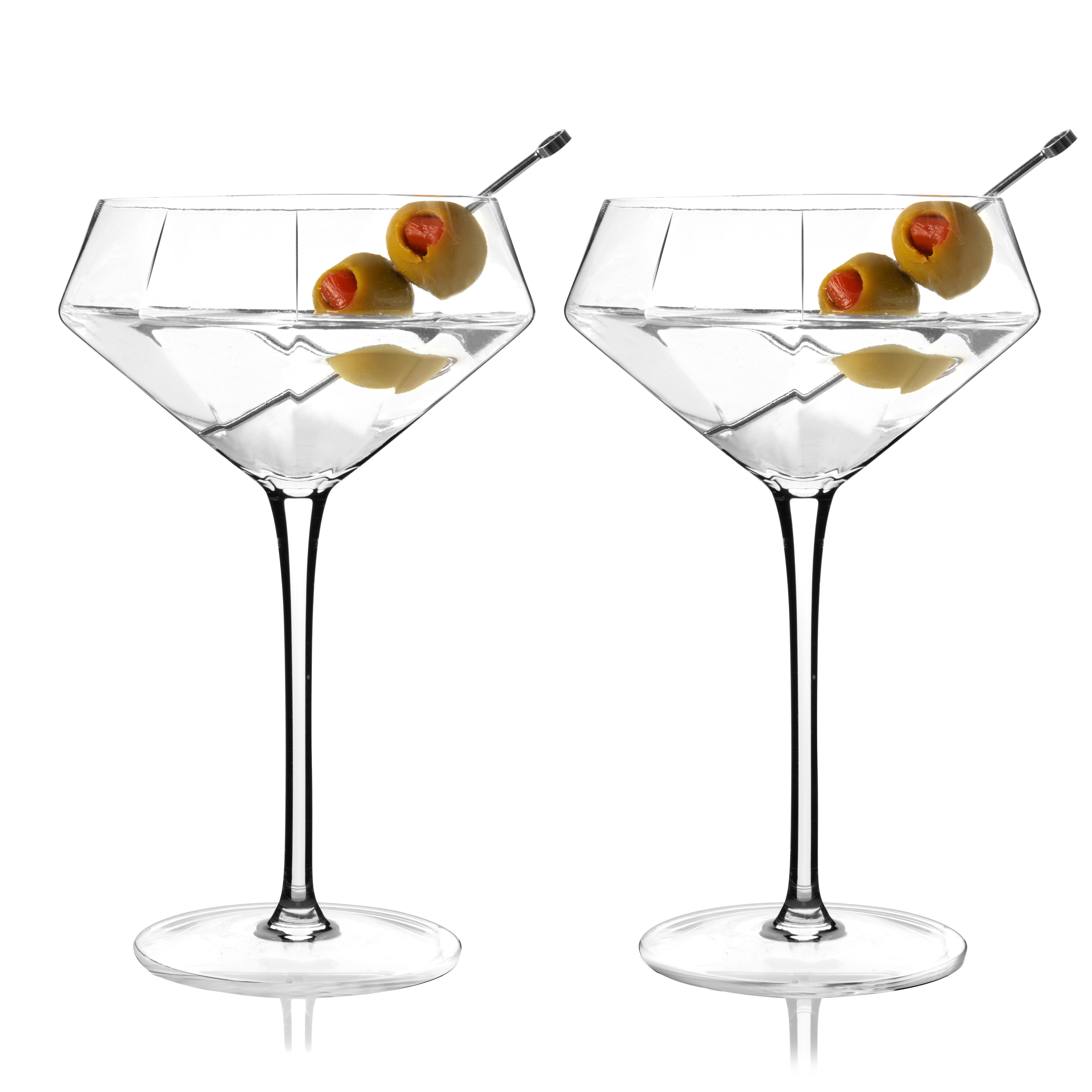 Premium Seneca Diamond Crystal Martini Glasses Set of 2 - Elegant Cocktail Glasses for Martinis, Margaritas & Champagne - Perfect for Home Bars, Dinner Parties & Romantic Evenings