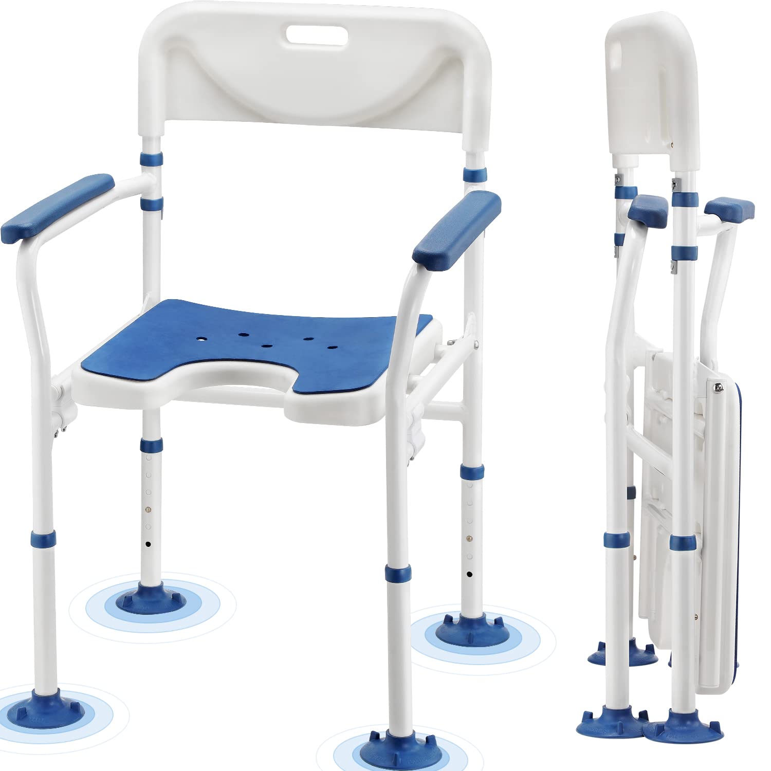 **GreenChief Heavy Duty Folding Shower Chair with Arms & Back – 350 LB Weight Capacity, Adjustable Bath Seat with Cutout for Personal Hygiene – Ideal for Seniors, Elderly, Disabled & Bariatric Users – Perfect for Safe Bathing & Showering at Home**