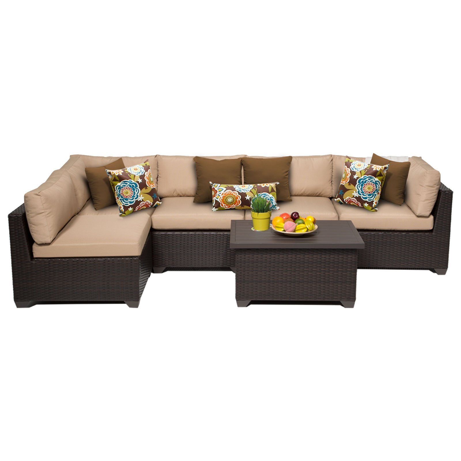 TK Classics 6-Piece Belle Outdoor Wicker Patio Furniture Set in Wheat - Perfect for Garden, Poolside & Backyard Relaxation