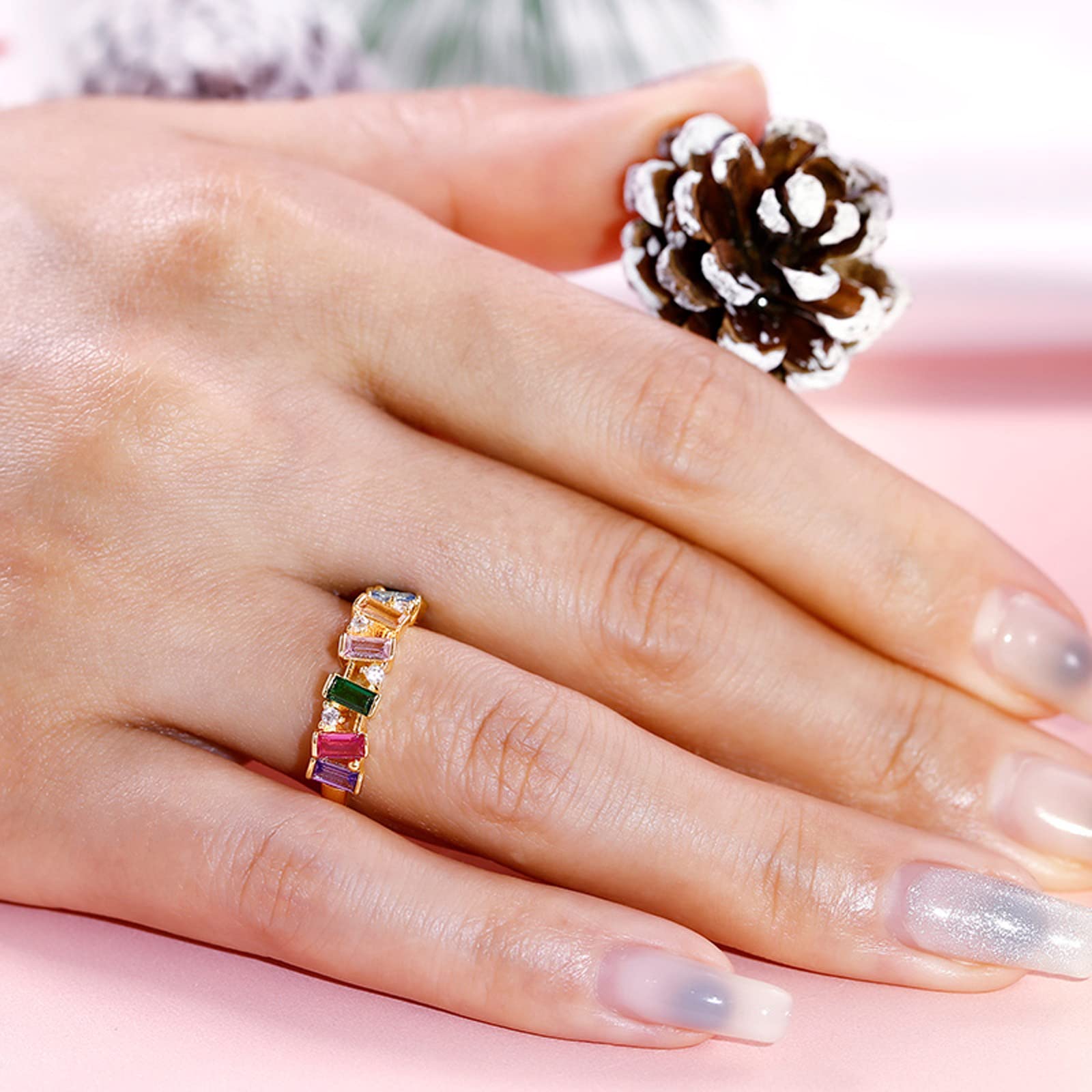 Jeulia Sterling Silver Multi-Colored Gemstone Eternity Ring for Women - Emerald Cut Cubic Zirconia Rainbow Wedding, Anniversary, Engagement & Promise Band with Gift Box | Perfect for Birthstone Jewelry, Romantic Gifts & Special Occasions