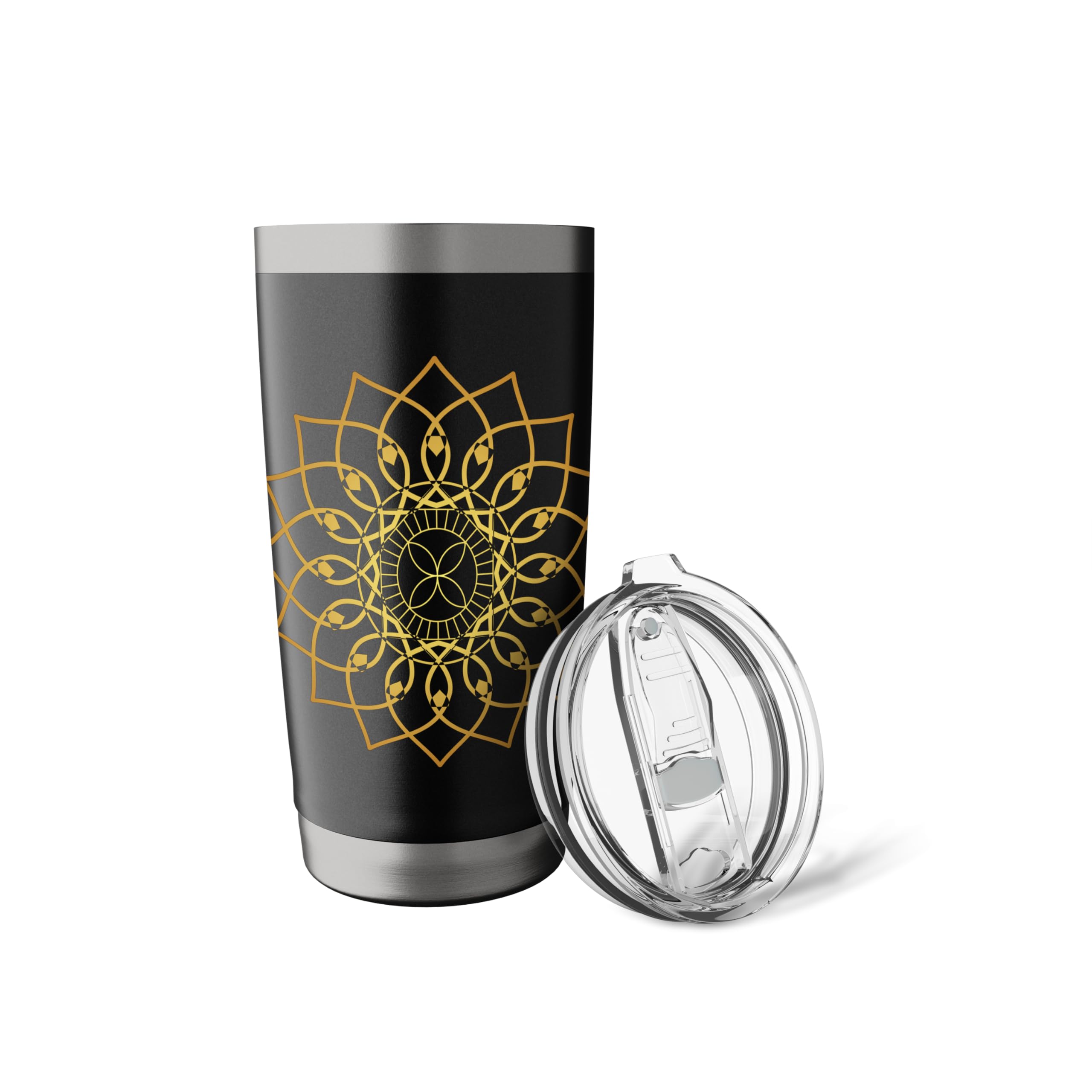Prana Art Yoga Mandala Sacred Energy Geometry Meditation Stainless Steel Insulated Tumbler - 20oz Vacuum Insulated Travel Mug for Yoga, Meditation & Spiritual Practices - Keeps Drinks Hot/Cold for Hours