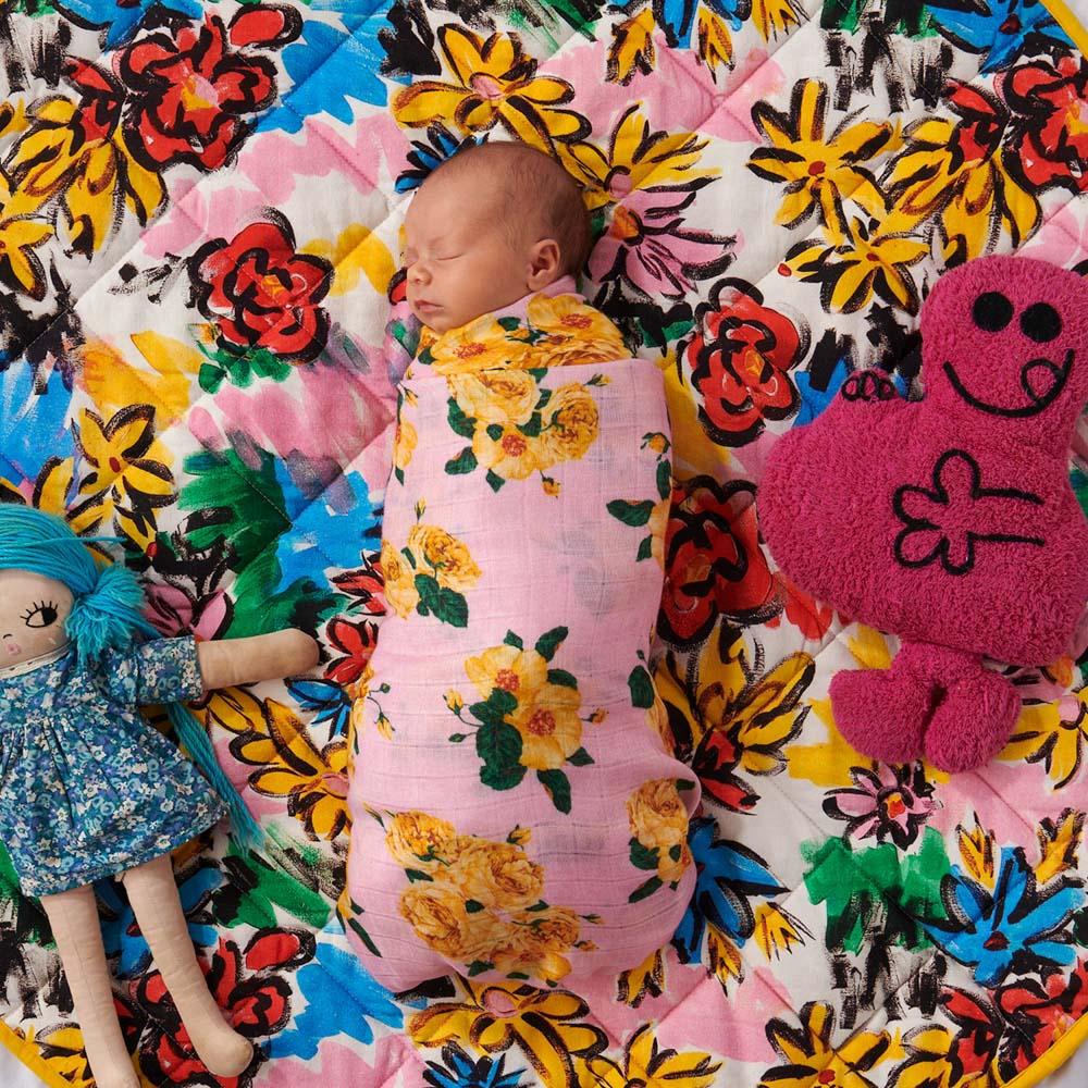 Rio Floral Quilted Baby Play Mat - Soft & Safe Crawling Mat for Infants & Toddlers - Perfect for Nursery, Playroom & Daycare Floor Activities