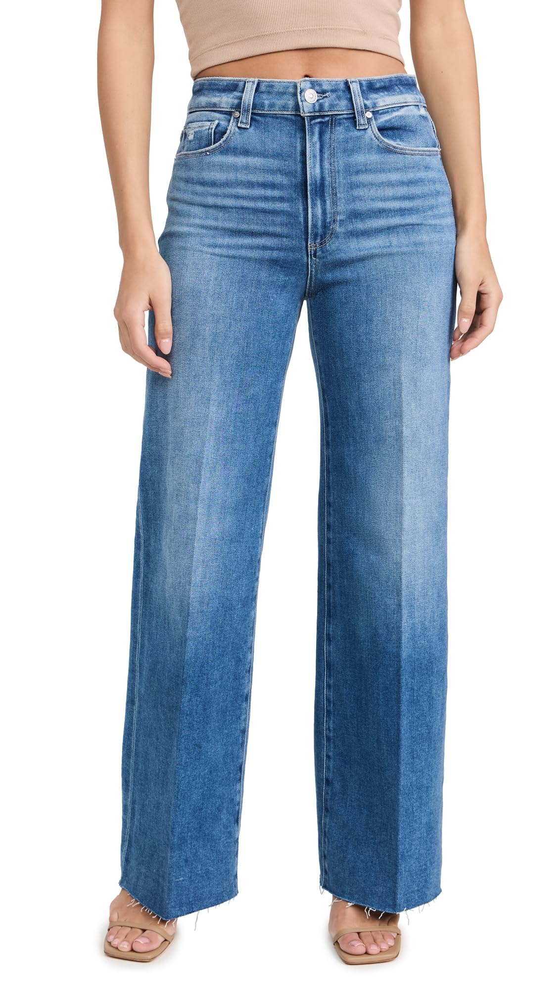 PAIGE Women's Anessa Raw Hem Jeans - High Waist Distressed Denim Pants for Casual Outfits & Streetwear Fashion