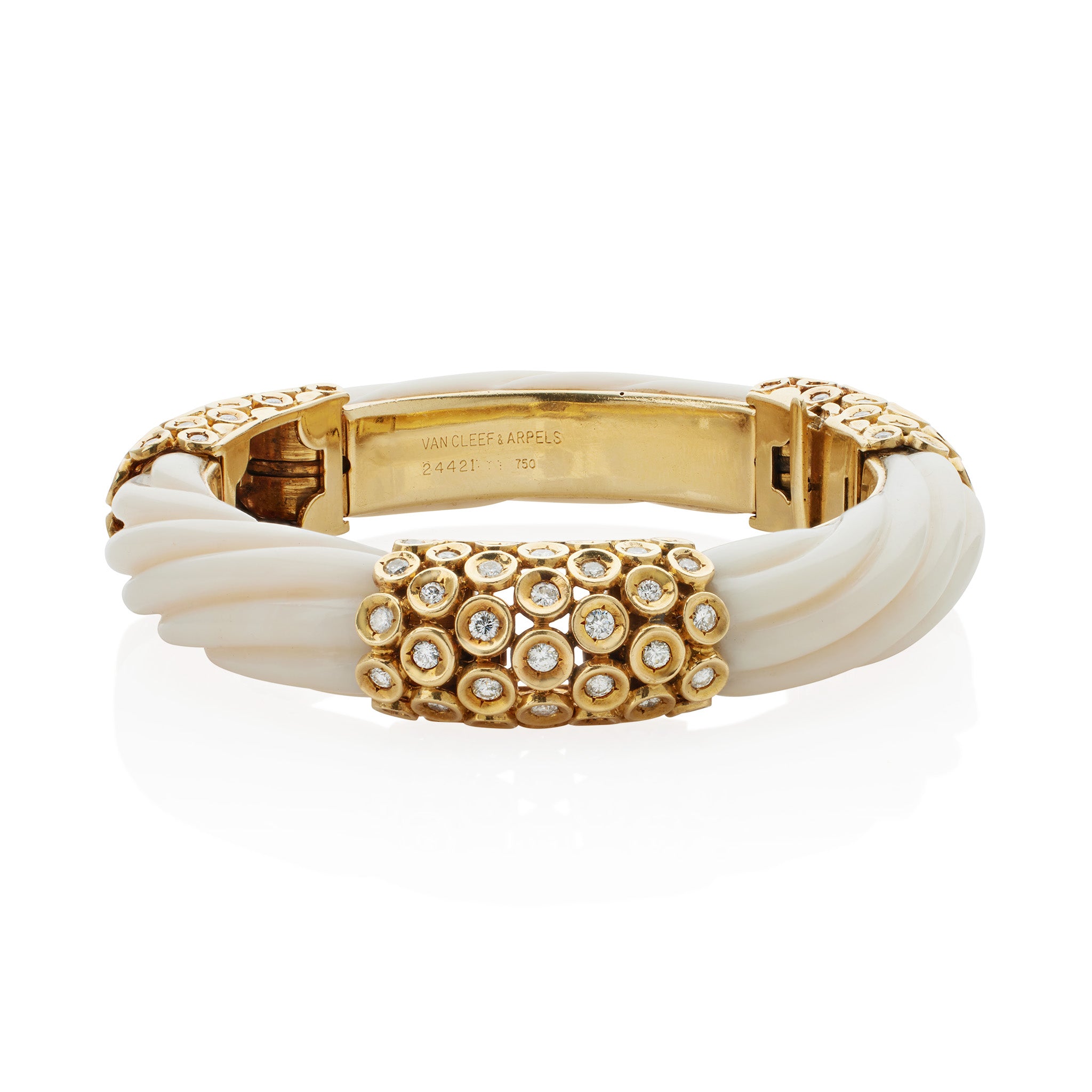 Van Cleef & Arpels White Coral & Diamond Bracelet for Women - Luxury 18K Gold Jewelry Gift for Anniversary, Wedding & Special Occasions