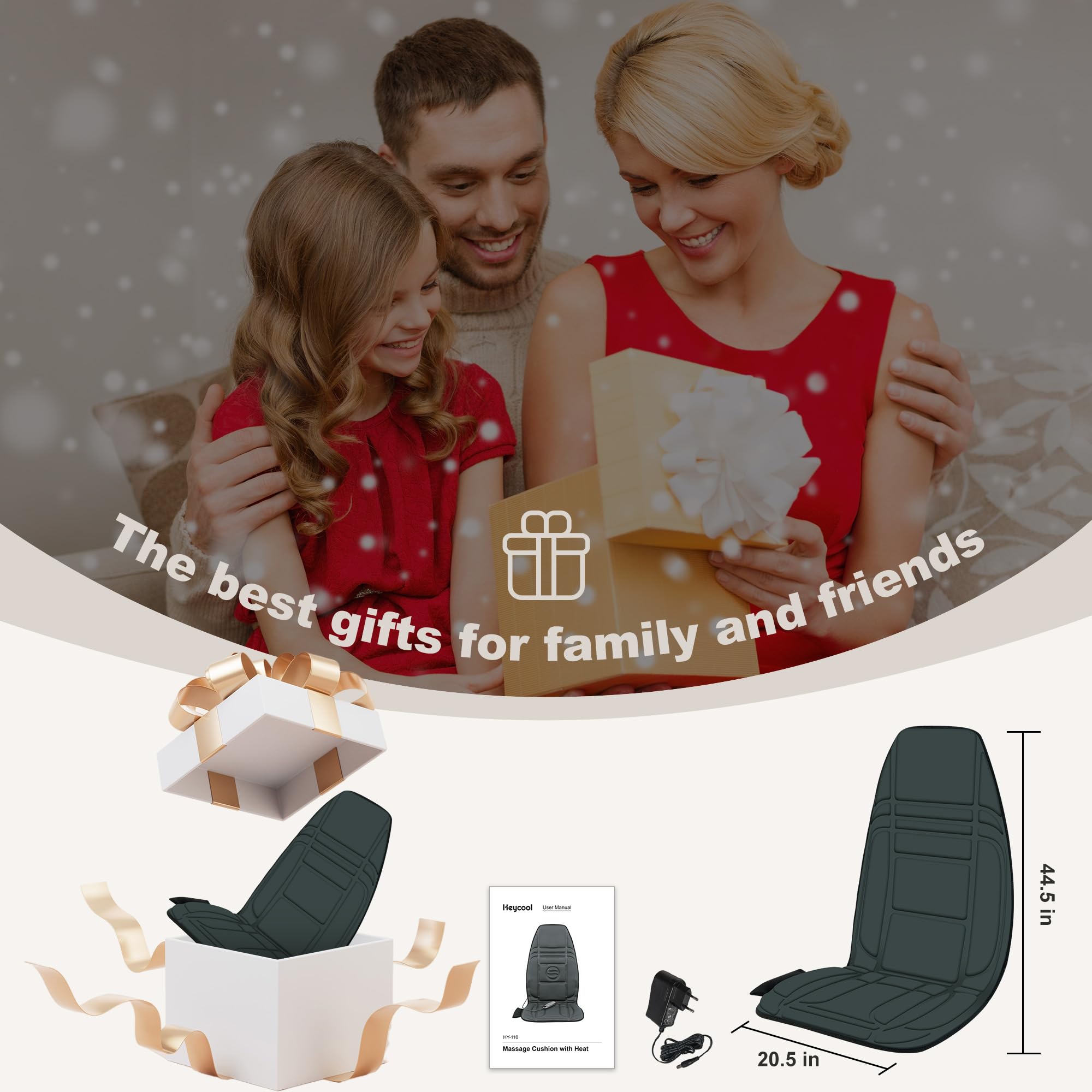 Vibration Back Massager with Heat - 10 Vibration Motors & 2 Heating Levels Massage Chair Pad for Recliner, Office Chair, Sofa - Perfect for Home, Office & Car Use - Great Gift for Mom, Dad, Women & Men