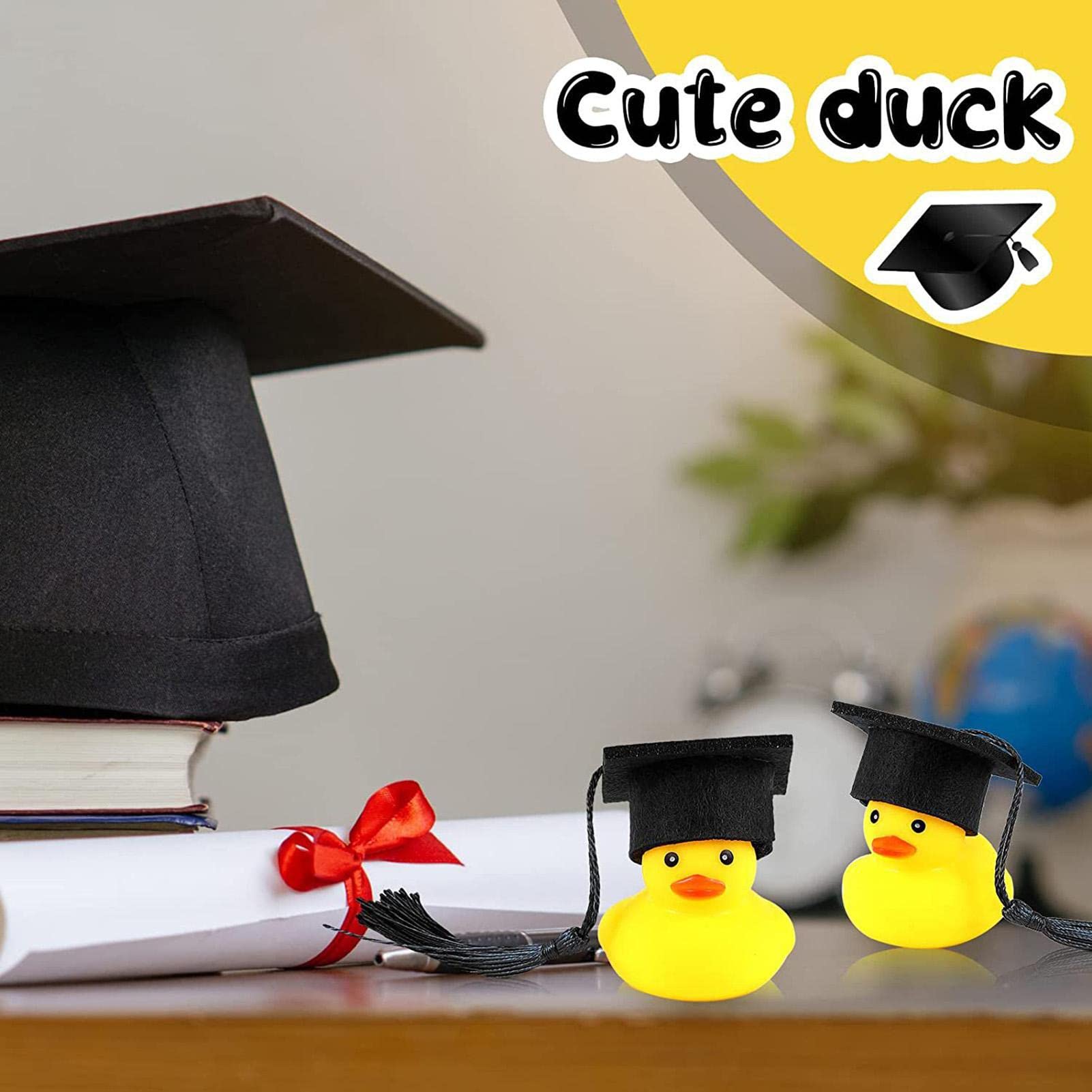 Mini Graduation Rubber Ducks with Black Caps - Bulk Pack for Graduation Party Decorations, Birthday Celebrations & School Events - Fun Favors for Graduates, Teachers & Students