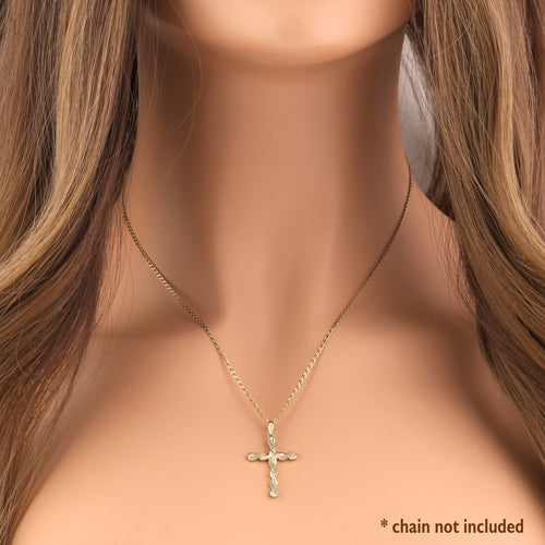14K Yellow Gold Twisted Cross CZ Pendant Necklace for Women - Elegant Cubic Zirconia Jewelry Gift for Christmas, Birthday & Special Occasions