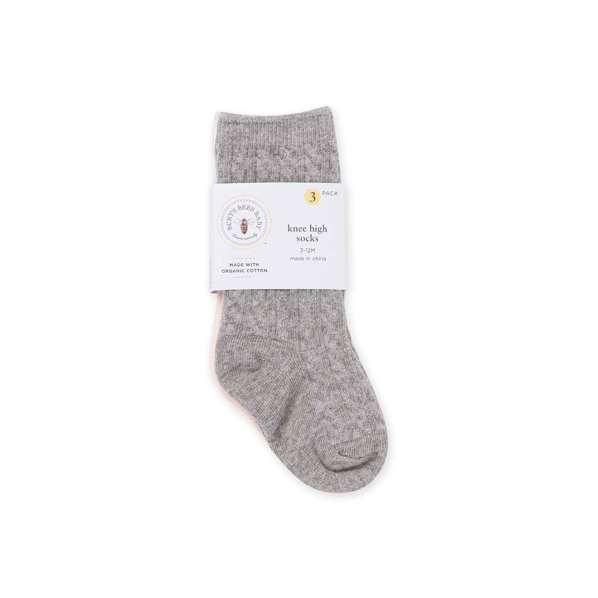 Burt's Bees Baby Girls' Organic Cotton Knee-High Cable Knit Socks - Set of 3 Pairs | Soft & Warm Stockings for Infants & Toddlers | Perfect for Winter, Holidays & Special Occasions
