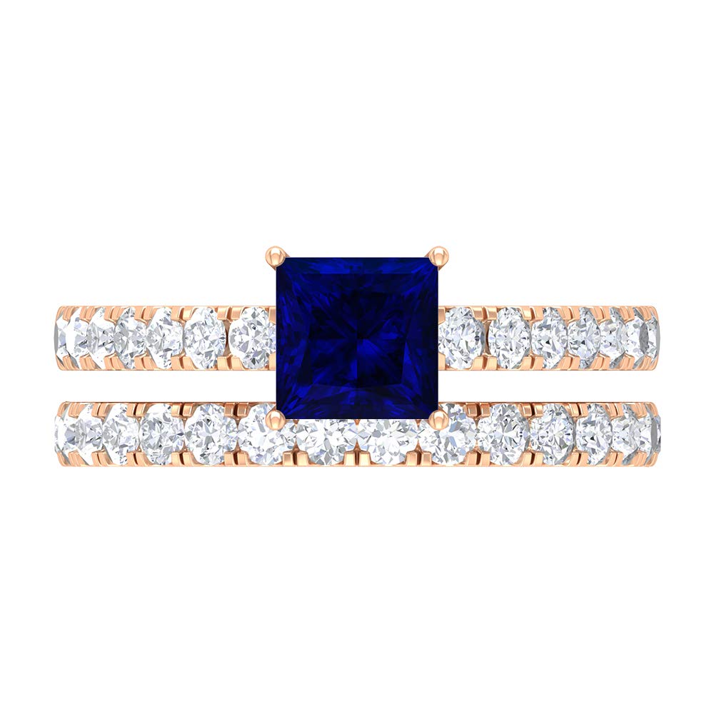 3 CT Blue Sapphire & Moissanite Wedding Ring Set - 14K Solid Gold Engagement Ring & Wedding Band for Women - Perfect for Bridal, Anniversary & Special Occasions