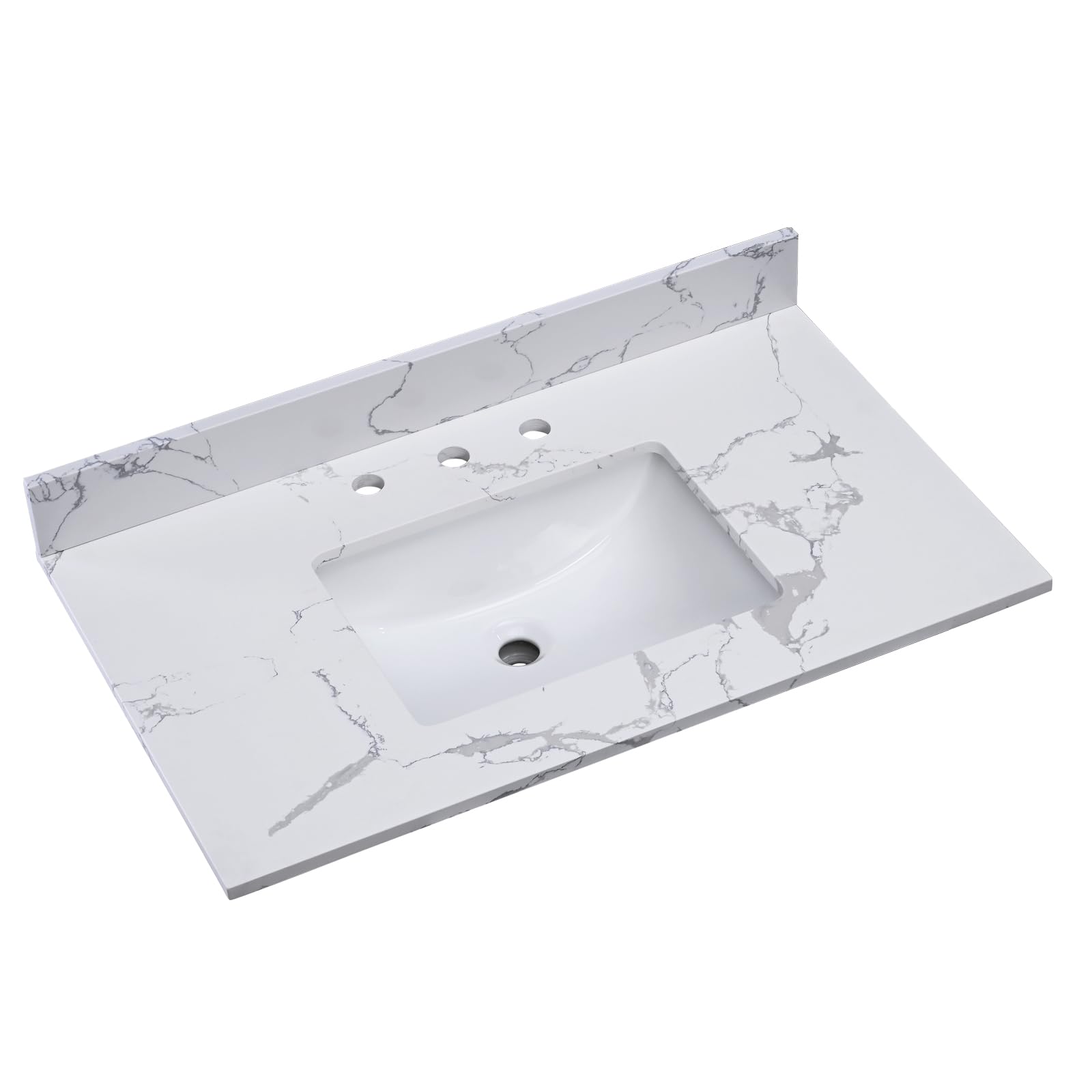 37'' x 22'' Engineered Stone Bathroom Vanity Top with Undermount Ceramic Sink | Includes Backsplash & Overflow | Perfect for Modern Bathroom Remodeling (No Cabinet Included) | Ideal for Master Bath, Guest Bath & Powder Room Upgrades