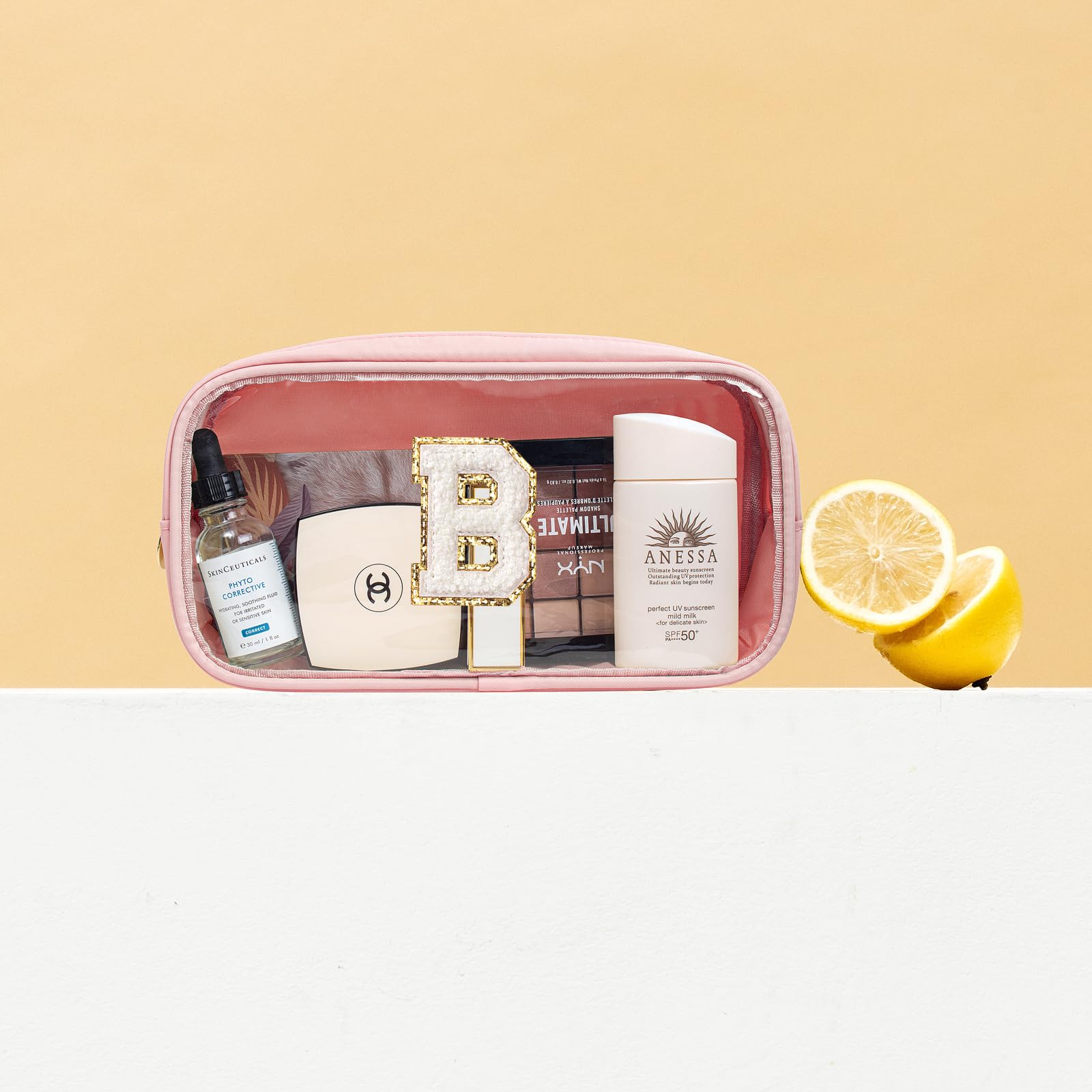 LETGO Initial Makeup Bag - Pink Cosmetic Organizer for Travel & Gifts | Women, Teens, Moms