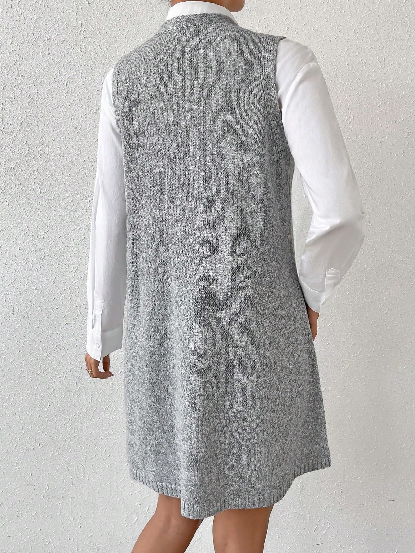 SHENHE Women's Casual Loose Fit V-Neck Sweater Dress - Long Knit Vest Jumper Dress in Grey for Fall & Winter | Perfect for Office, Date Night & Weekend Outfits