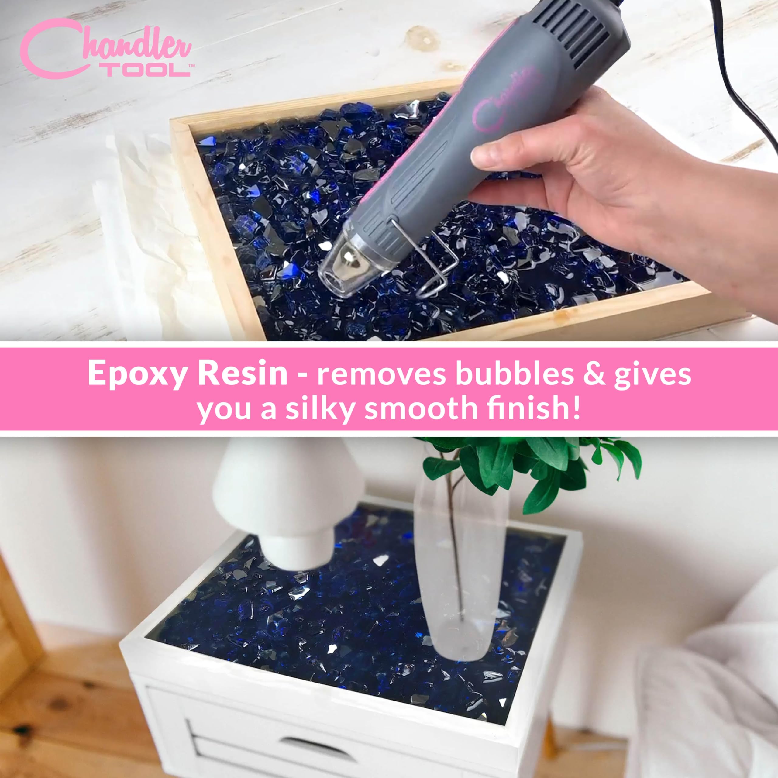 Dual Temperature Heat Gun for Crafts - Mini Hot Air Tool for Epoxy Resin, Shrink Wrapping, Vinyl, Embossing, Electronics Repair, Candle Making & DIY Projects (Pink) - Perfect for Home Crafts, Phone Repairs & Sublimation Printing