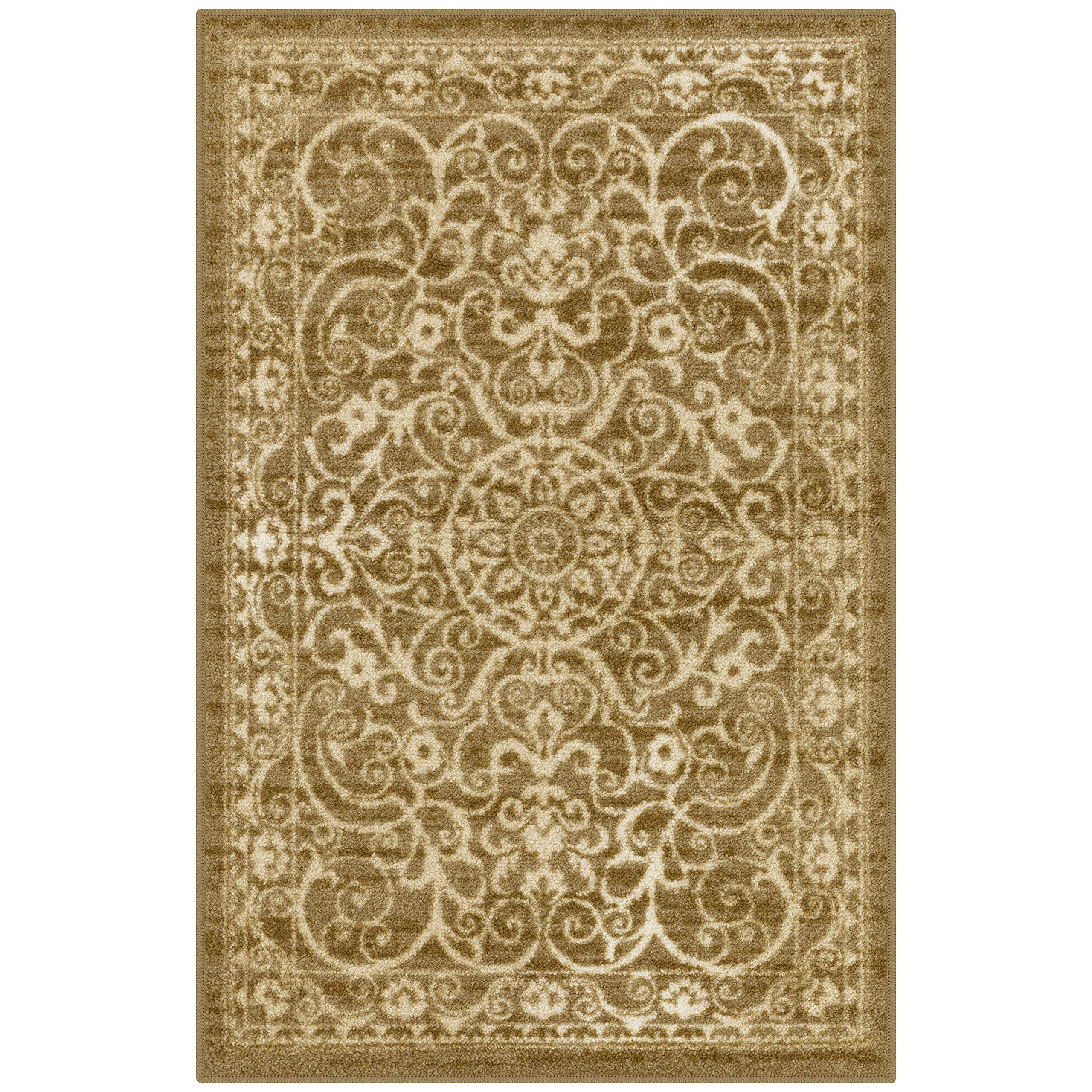 Maples Rugs Pelham Vintage Area Rug 3'4 x 5 - Handmade in USA, Soft Khaki Distressed Design for Living Room, Bedroom & Office - Perfect for Boho, Farmhouse & Traditional Home Decor