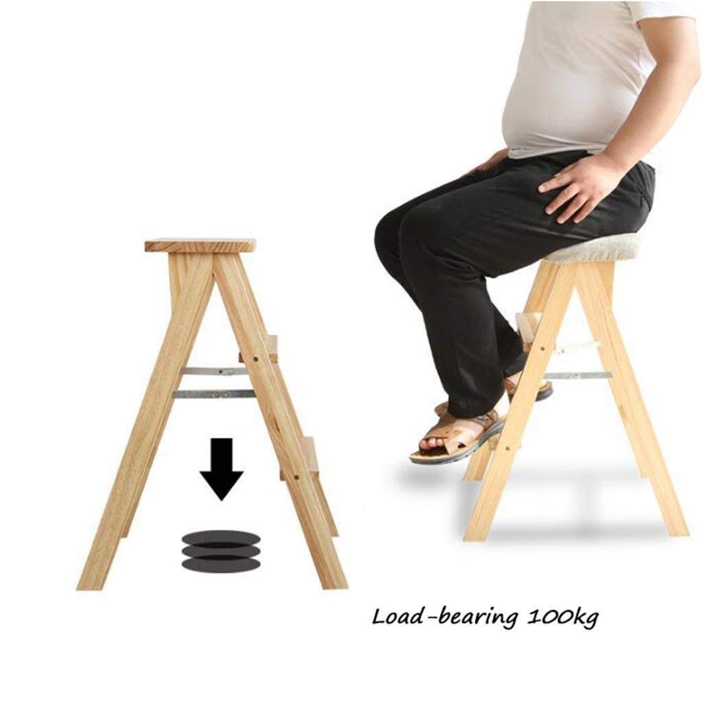NEVKA Solid Wood Folding Step Stool Ladder - 3 Step Multifunctional Wooden Chair for Office, Kitchen, Bathroom & Home Use (Size: Large)