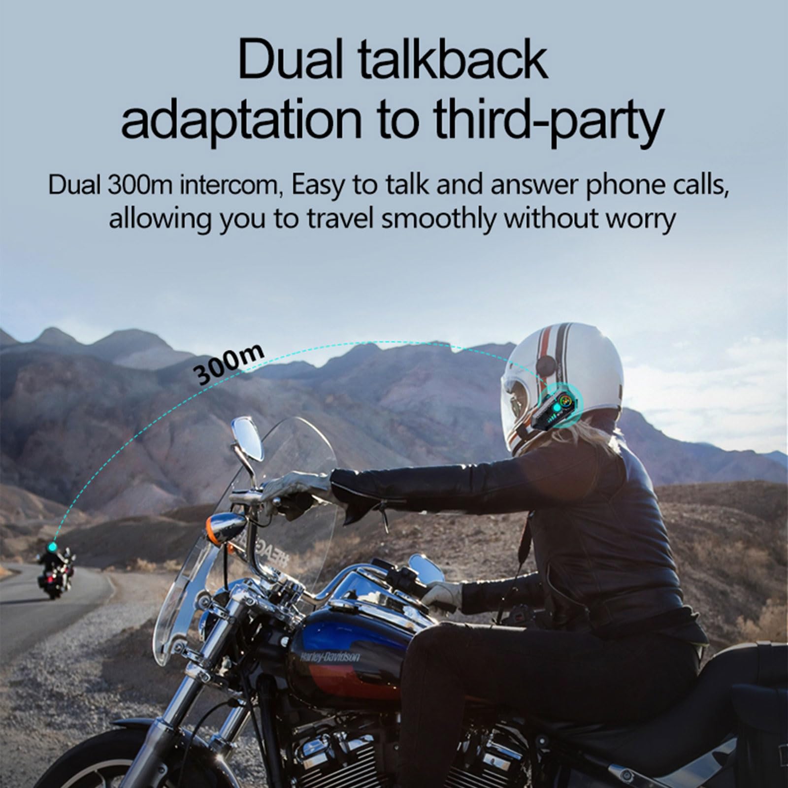 Y10-2X Motorcycle Bluetooth Helmet Headset - Dual 300m Intercom, Bluetooth 5.3, Smart Noise Cancelling, HiFi Sound, IPX6 Waterproof - Perfect for Road Trips & Group Riding with Full Face Helmets