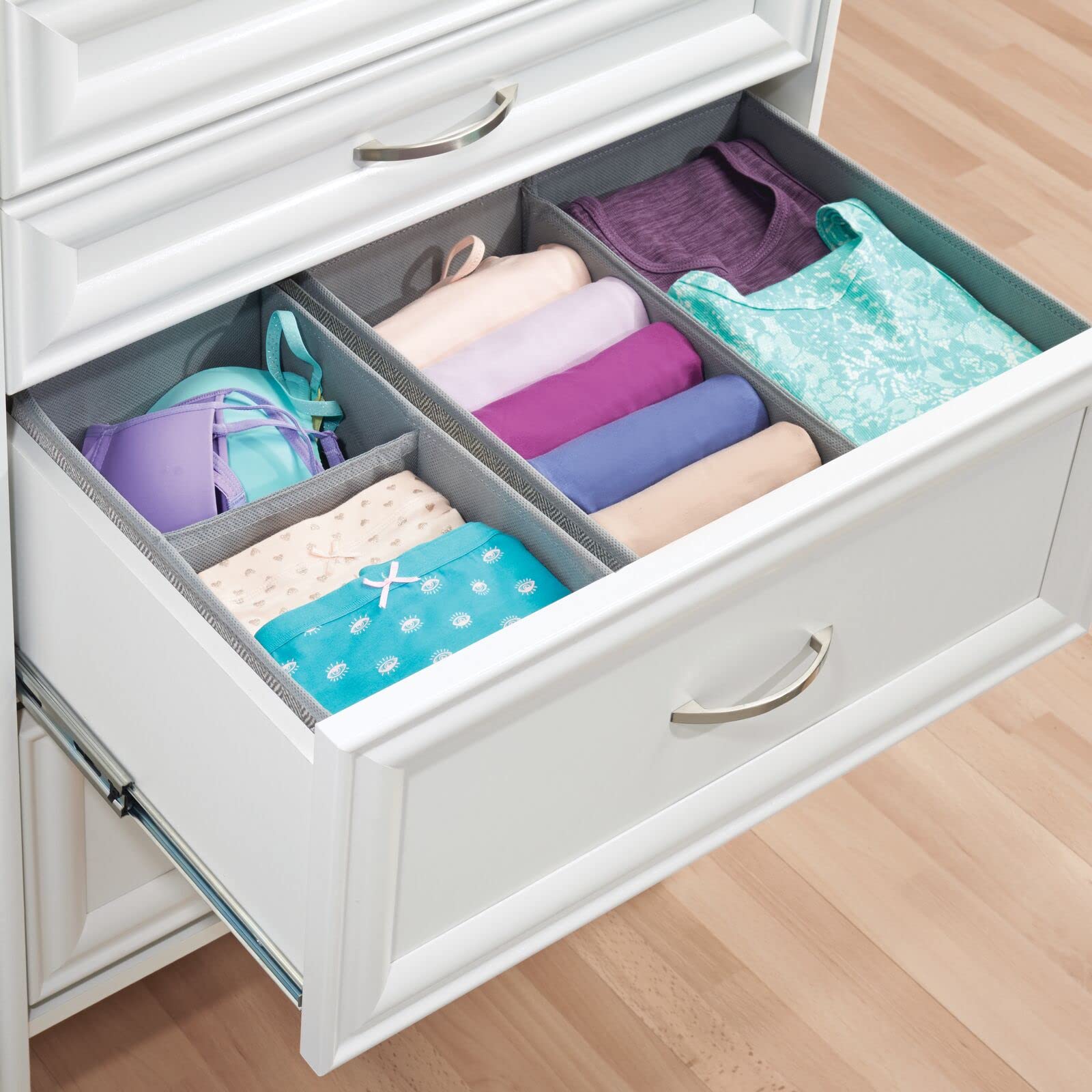 mDesign Soft Fabric Dresser Drawer & Closet Storage Organizer Bin for Bedroom - 4 Pack Gray Herringbone - Holds Lingerie, Bras, Socks, Leggings, Clothes - Perfect for Closet Organization, Underwear Storage & Wardrobe Decluttering