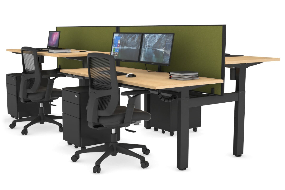 Adjustable 4-Person H Bench Workstation with Black Frame - 1600L x 700W - Perfect for Office, Workshop, or Collaborative Workspaces