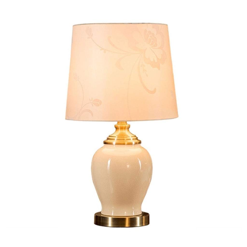 **Ceramic LED Table Lamp with Dimming - Round Fabric Nightstand Light for Bedroom, Living Room & Office - E27 White Desk Lamp for Reading, Working & Relaxing**