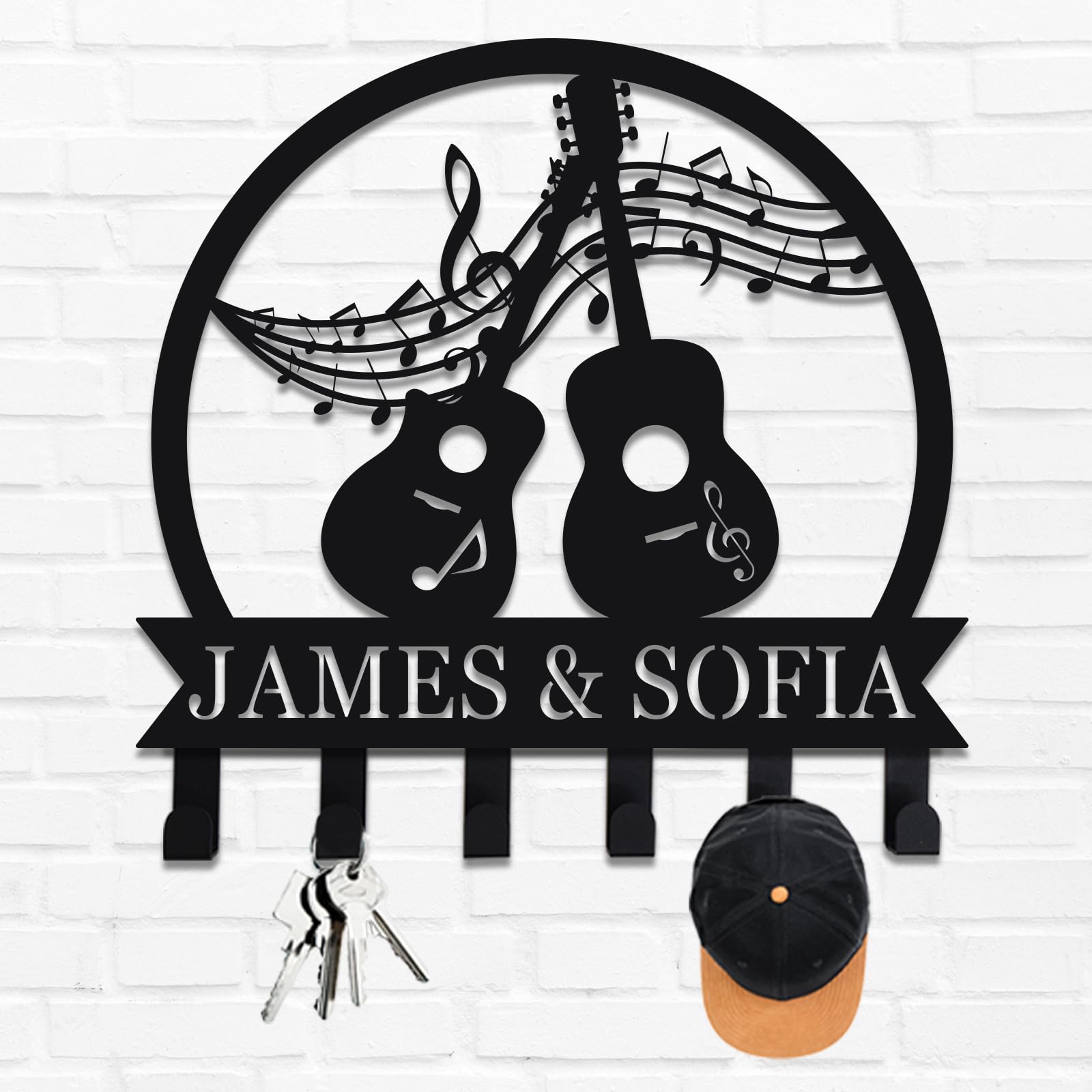 Custom Metal Guitar Key Holder Wall Mount - Personalized Wall Decor Key Organizer for Home, Office & Music Room