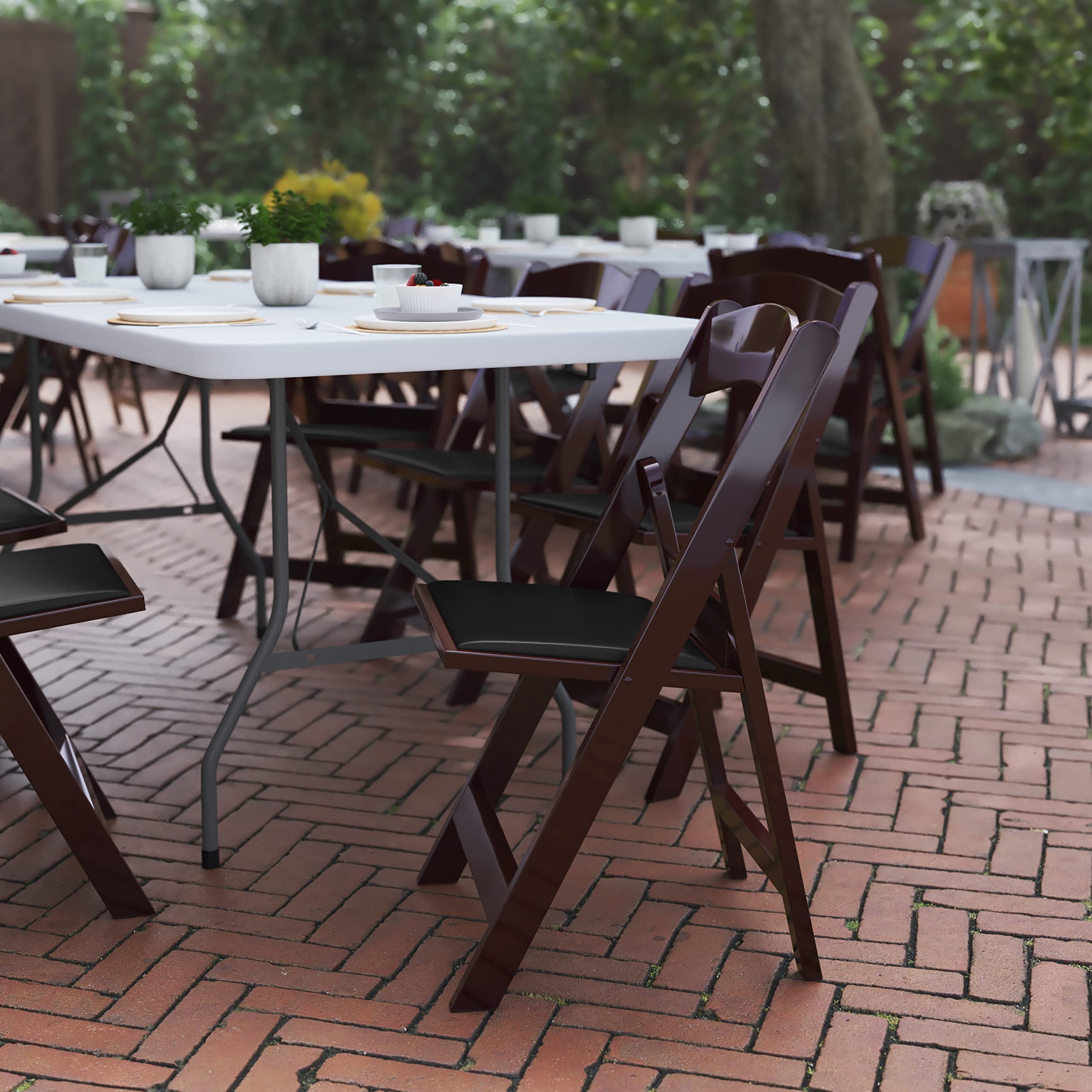 4 Pack Red Mahogany Resin Folding Chairs - Heavy Duty 1000 lbs Weight Capacity per Chair for Weddings, Parties, and Outdoor Events