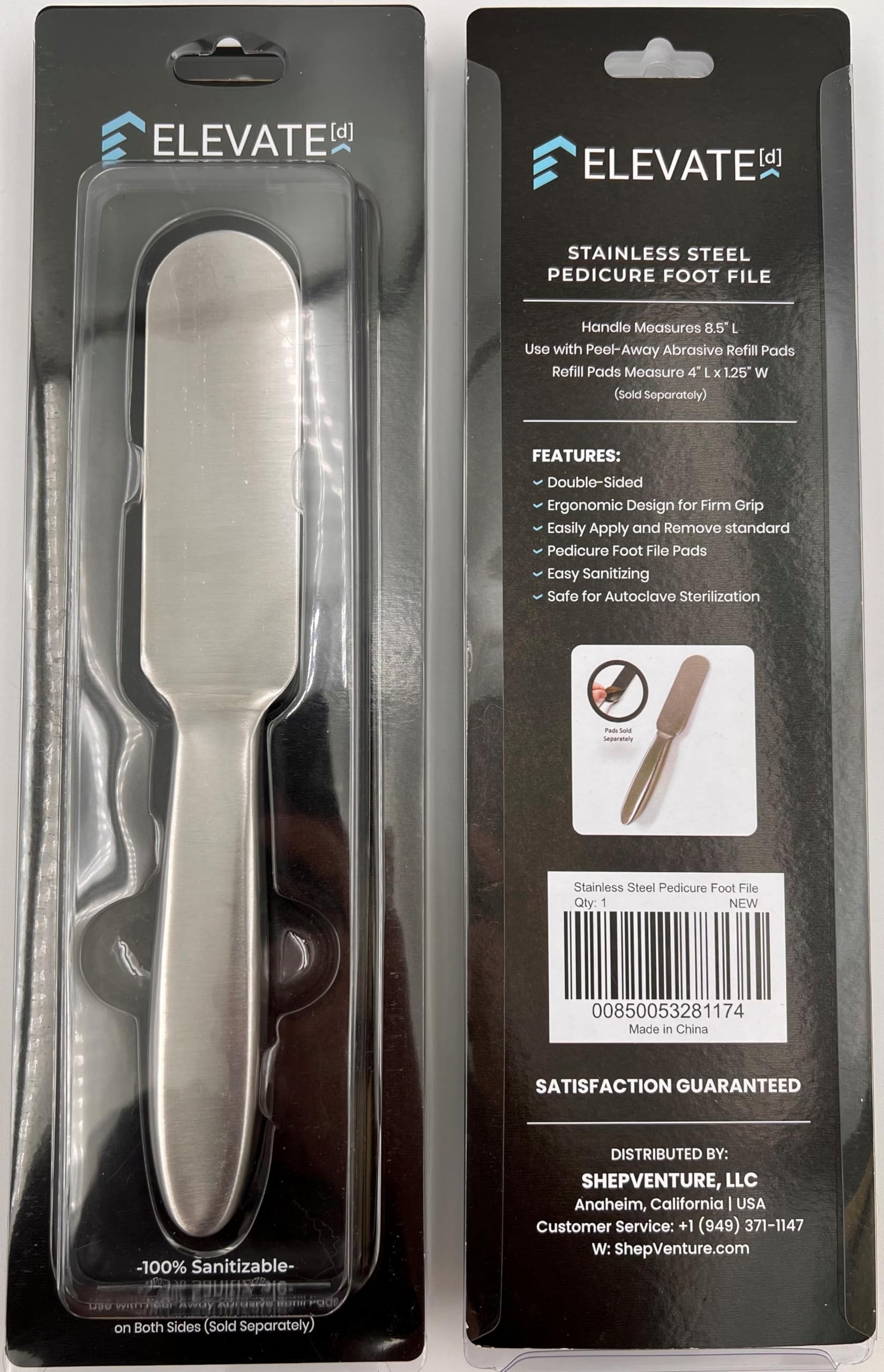 Professional Stainless Steel Pedicure Foot File - Double Sided Foot Scrubber & Heel File (8.25 Inch) | Works with Pedicure File Refills | Perfect for At-Home Pedicures, Foot Care & Spa Treatments