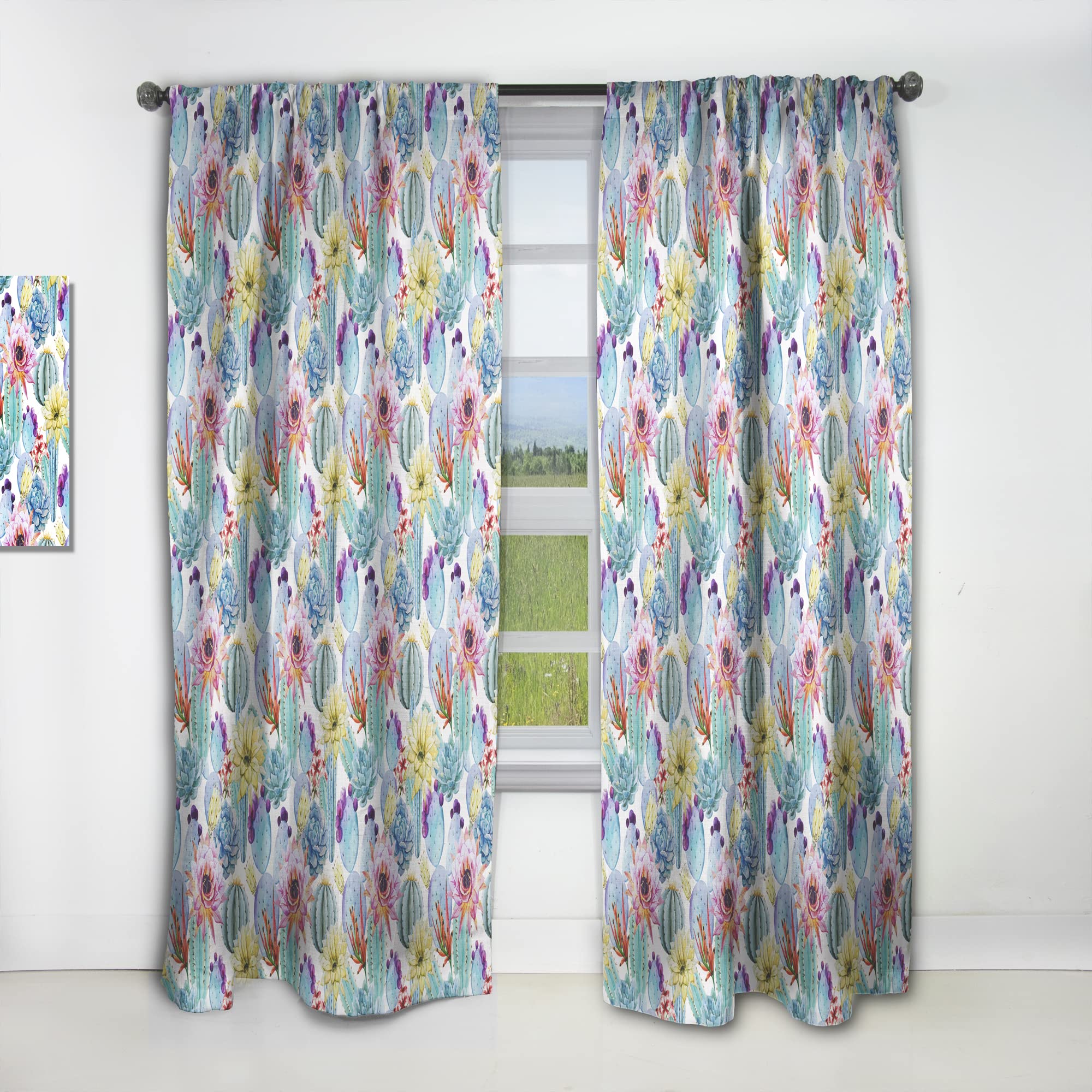 DesignQ Thermal Insulated Curtains - Blossoming Cactus & Tropical Flower Pattern - 52x95 Inch Single Panel for Bedroom & Living Room | Blackout Drapes for Home Decor, Energy Saving & Privacy Protection