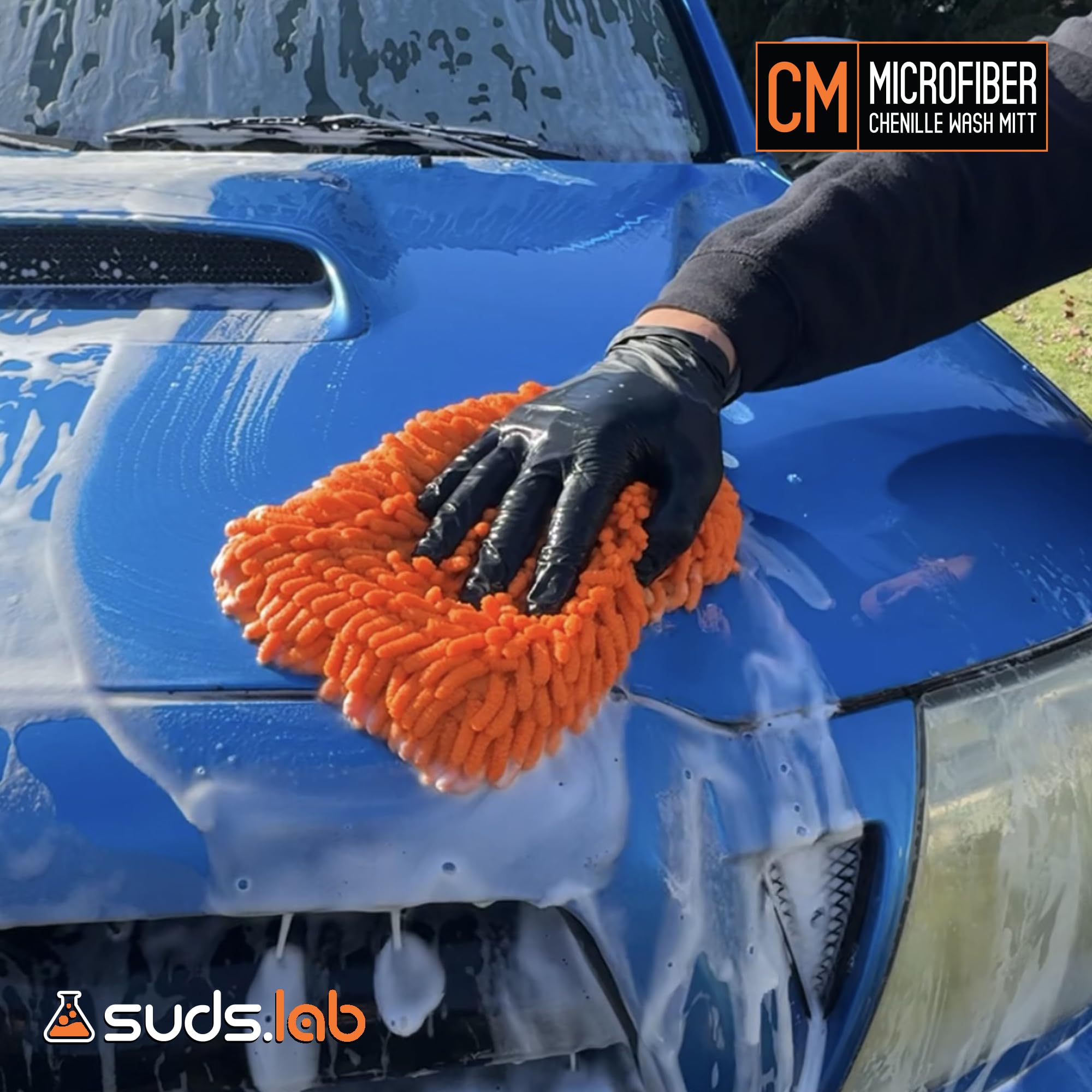 Suds Lab CM Chenille Microfiber Car Wash Mitt - Double Sided Scratch Free Wash Glove for Cars, Trucks & SUVs (8