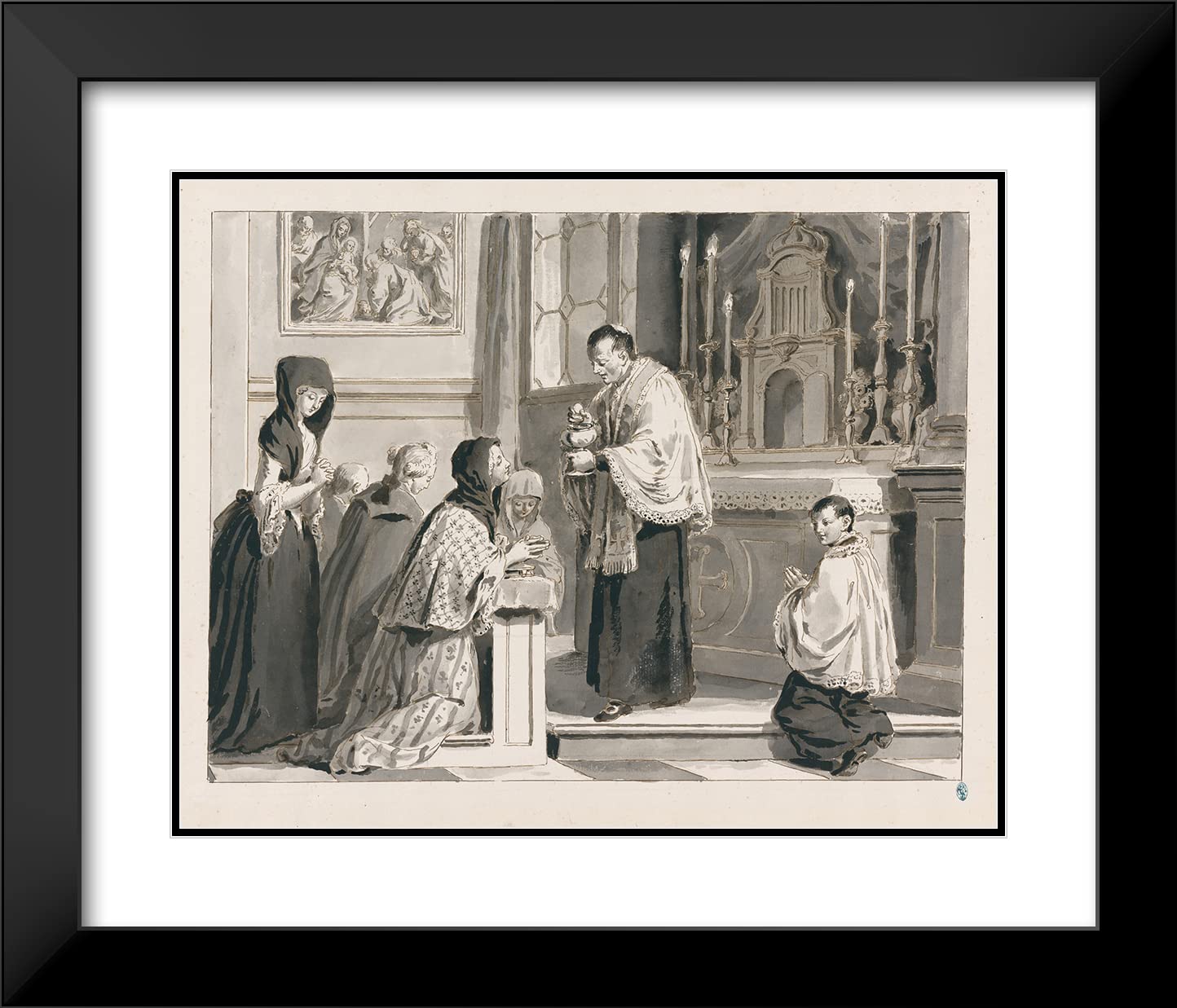 Pietro Antonio Novelli 24x20 Black Modern Framed Museum Art Print - Holy Communion from The Seven Sacraments (1769) | Religious Wall Decor for Home, Church & Office