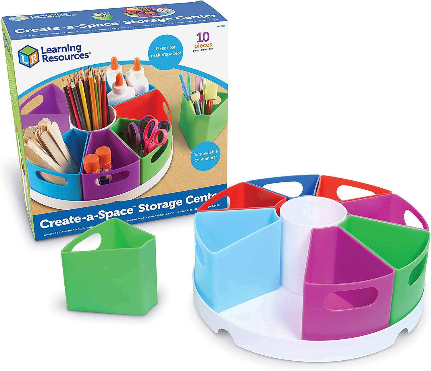 Learning Resources Create-a-Space Storage Center - 10-Piece Kids Desk Organizer Set for Art Supplies, Crayons & Homeschooling | Perfect for Classroom, Playroom & Home Organization