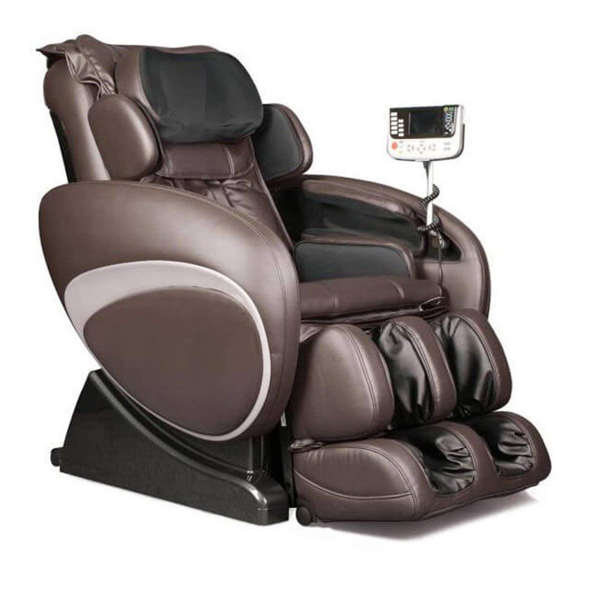 Osaki Zero Gravity Full Body Massage Chair with Heat - Computer Body Scan, Foot Rollers, Seat Vibration & Remote Control - Brown Leather Recliner for Home & Office Relaxation
