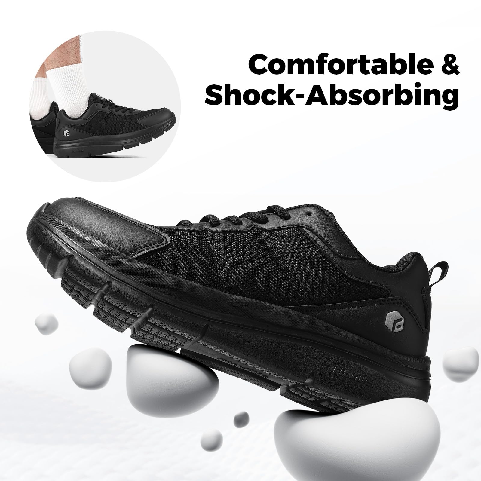 FitVille Men's Wide Width Walking Shoes - Lightweight Comfortable Sneakers with Max Cushioning for Plantar Fasciitis Relief - Perfect for Daily Walking, Workouts & Pain Relief