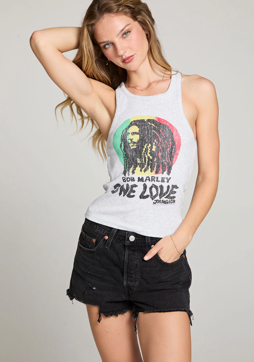 Bob Marley One Love Tank Top - Light Grey Cotton T-Shirt for Men & Women - Perfect for Concerts, Festivals & Casual Wear