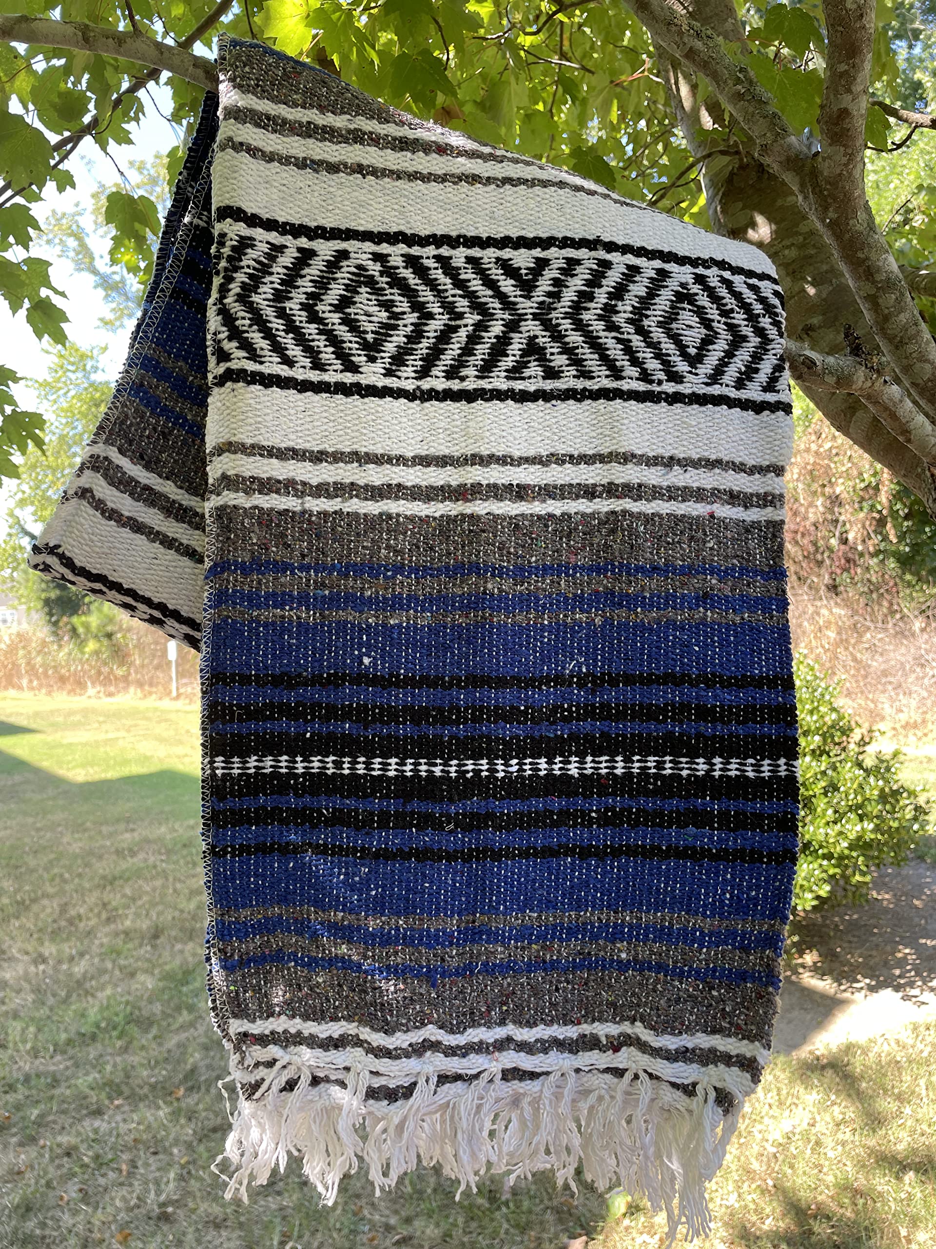 Authentic Mexican Falsa Blanket - Soft Yoga, Beach, Camping, Picnic & Car Blanket - Cozy Home Throw for Outdoor & Indoor Use (Royal Blue)