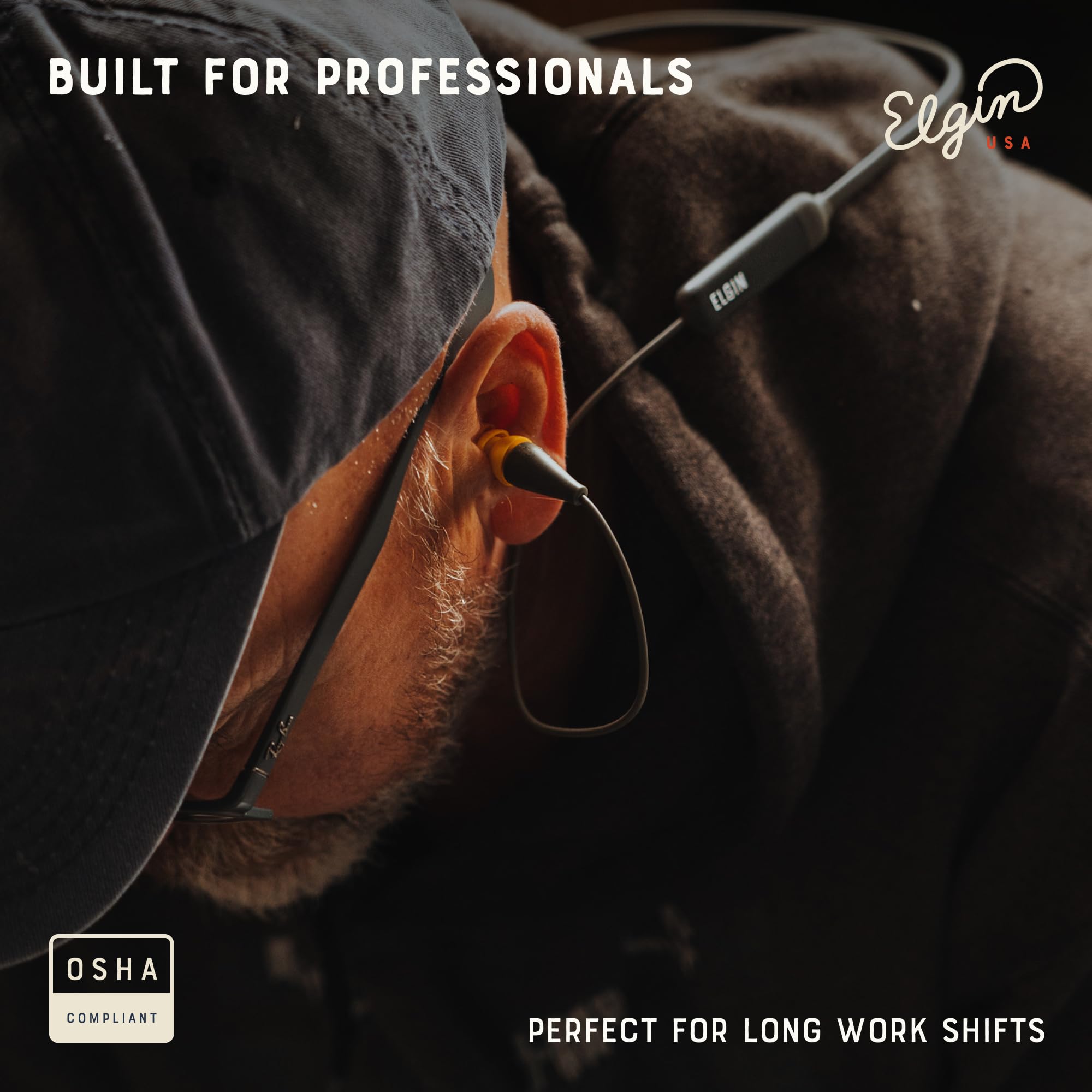 Elgin Discord Bluetooth Earplugs - OSHA Compliant Noise-Isolating Wireless Earbuds for Industrial Work & High-Noise Environments | All-Weather Safety Headphones for Construction, Manufacturing & Airport Workers
