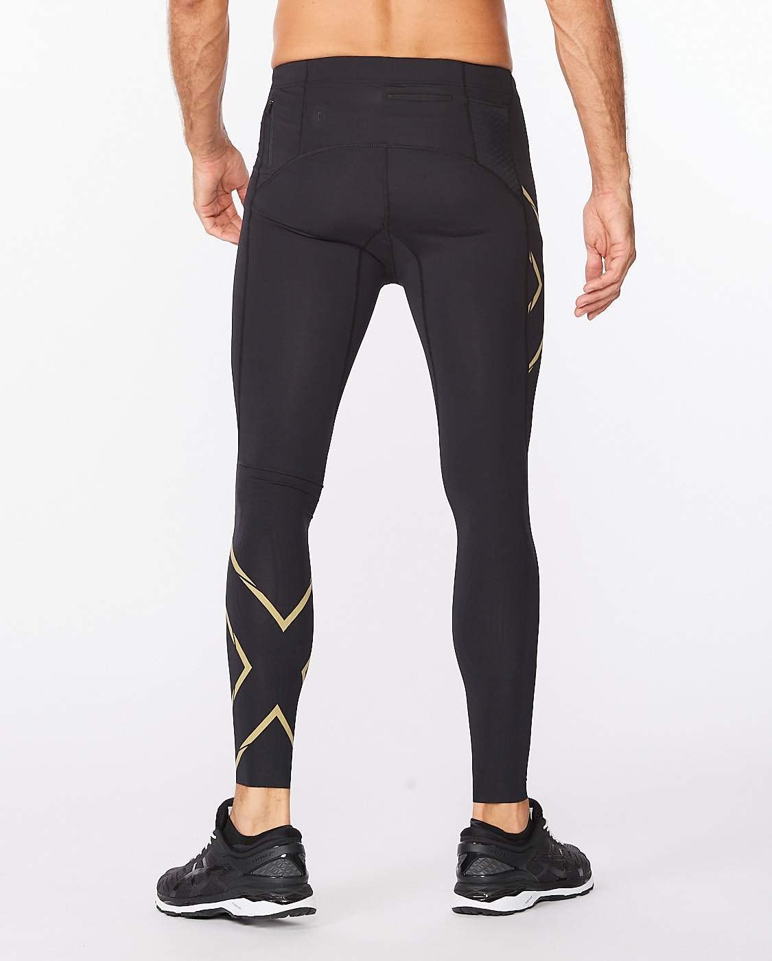 2XU Men’s Compression Tights for Running & Fitness - Black/Gold Reflective - Ideal for Sports & Training