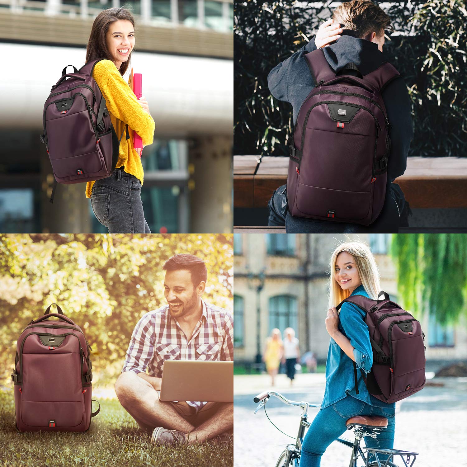INSAVANT 17 Inch Water Resistant Laptop Backpack - Durable Anti-Theft College Backpack with USB Charging Port - Perfect Travel Daypack for Men & Women (17 Inch, Purple) - Ideal for Work, School, Commuting & Business Trips
