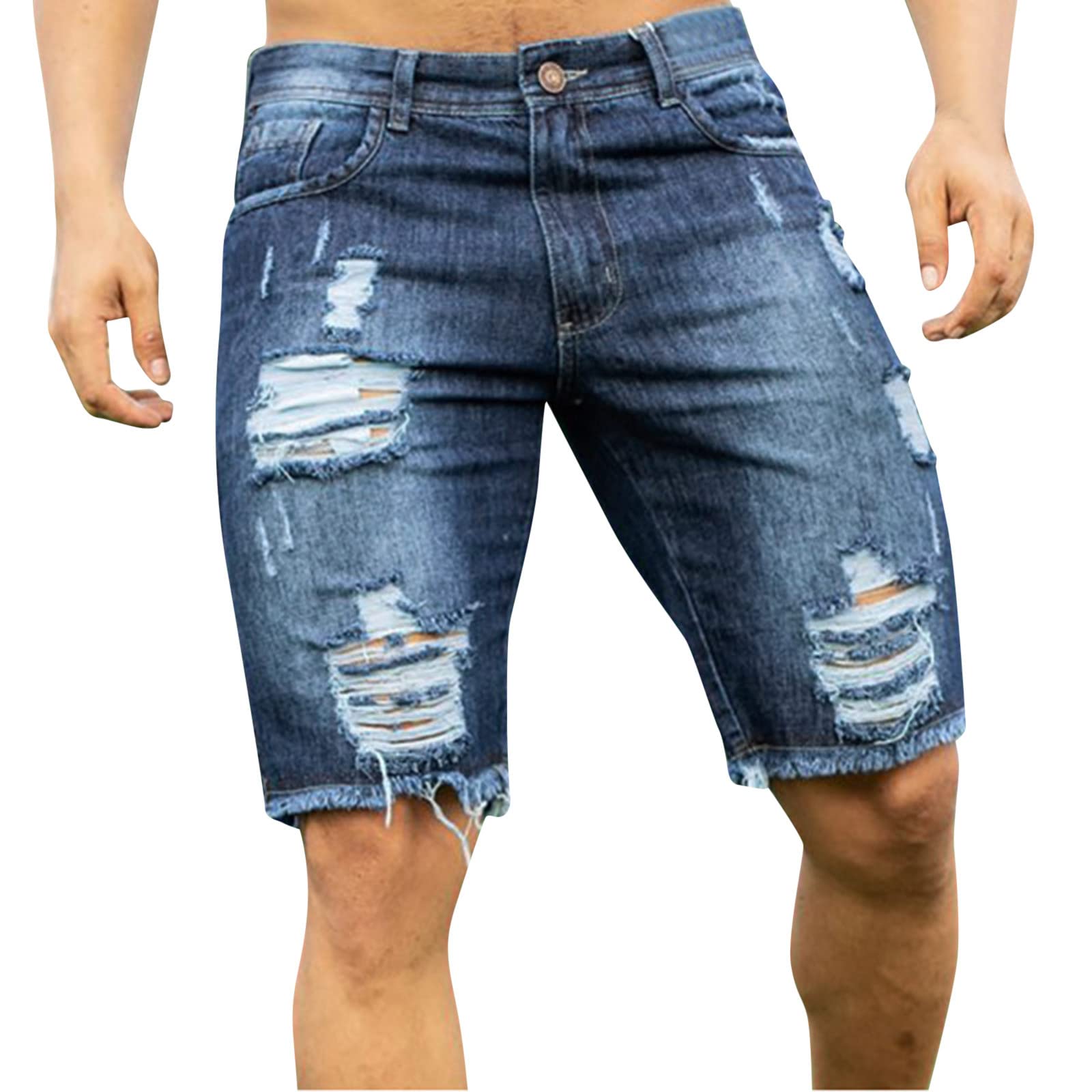 Men's Slim Fit Denim Shorts - Stretch Skinny Jeans Shorts with Pockets for Spring & Summer | Gym, Bodybuilding, Casual Wear | Black