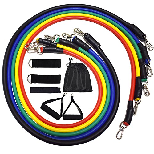 11PCS Resistance Bands Set with Non-Slip Foam Handles, Door Anchor & Ankle Straps - Stackable Exercise Bands for Home Workout, Yoga, Pilates & Strength Training - Includes Carry Bag for Gym & Travel