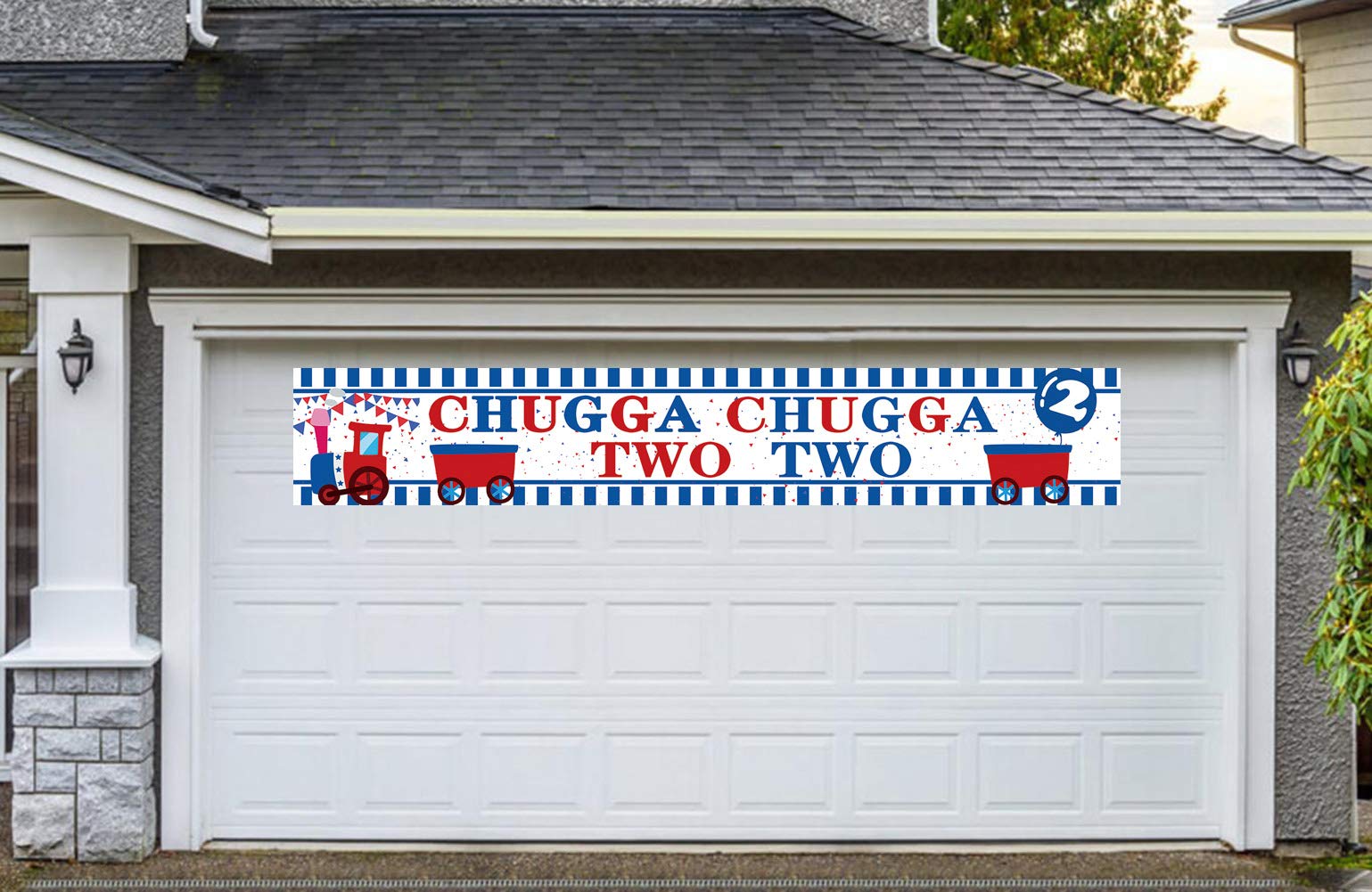 Chugga Chugga Two Two Train Themed 2nd Birthday Party Banner - Large 9.8x1.6 Feet Happy Birthday Decorations for Boys Girls, Baby Shower & Toddler Birthday Party Supplies