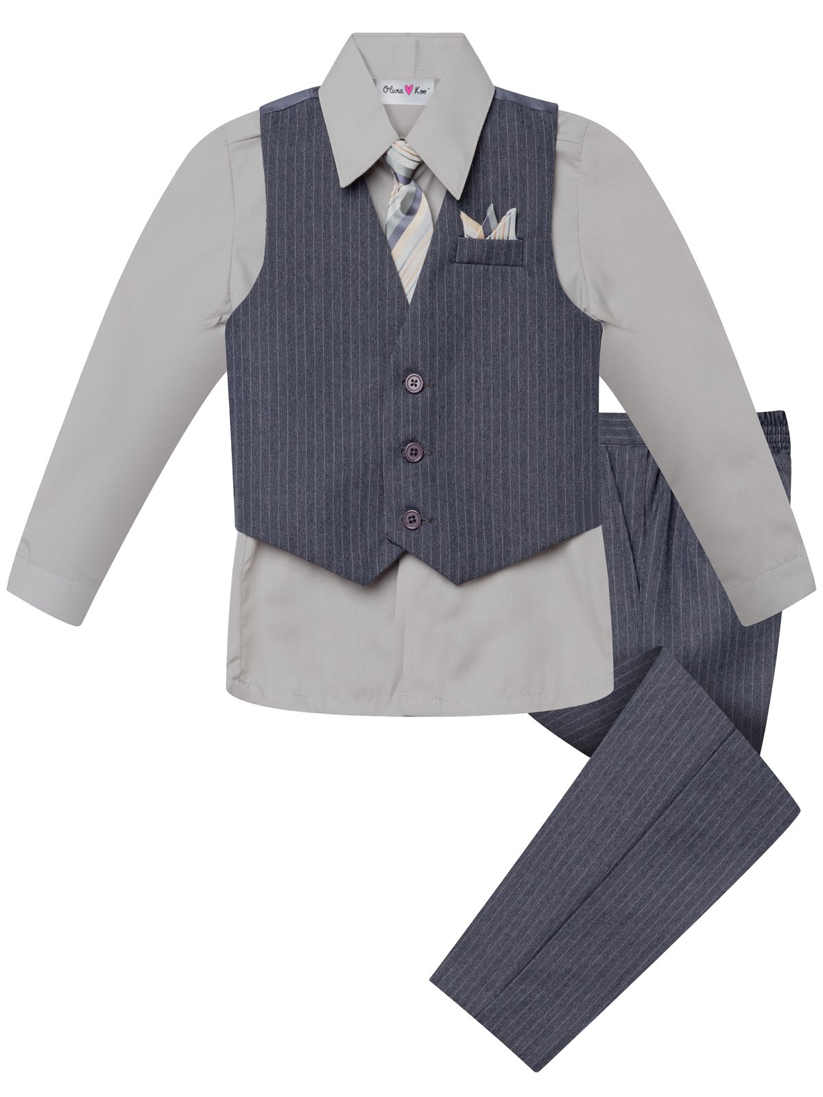 OLIVIA KOO Baby & Boys Pinstripe Vest Suit Set - 4 Piece Formal Outfit for Weddings & Special Occasions (Size S-20)